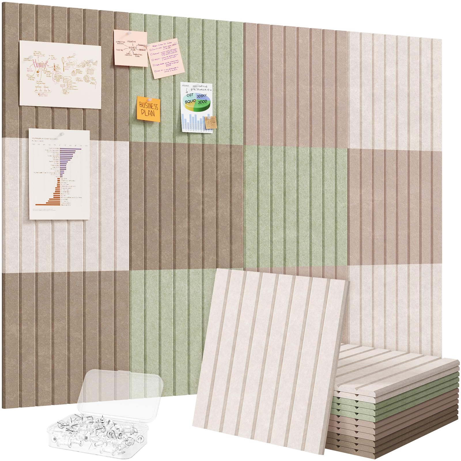 Lifewit Felt Slatted Bulletin Board with Self-Adhesive, 90 x 60 cm-12 Pack Cork Board Alternative, Pin Board Vision Board Message Board with 50 Pushpins for Office Decor, Room Decor, Linen Dusk โ image 1