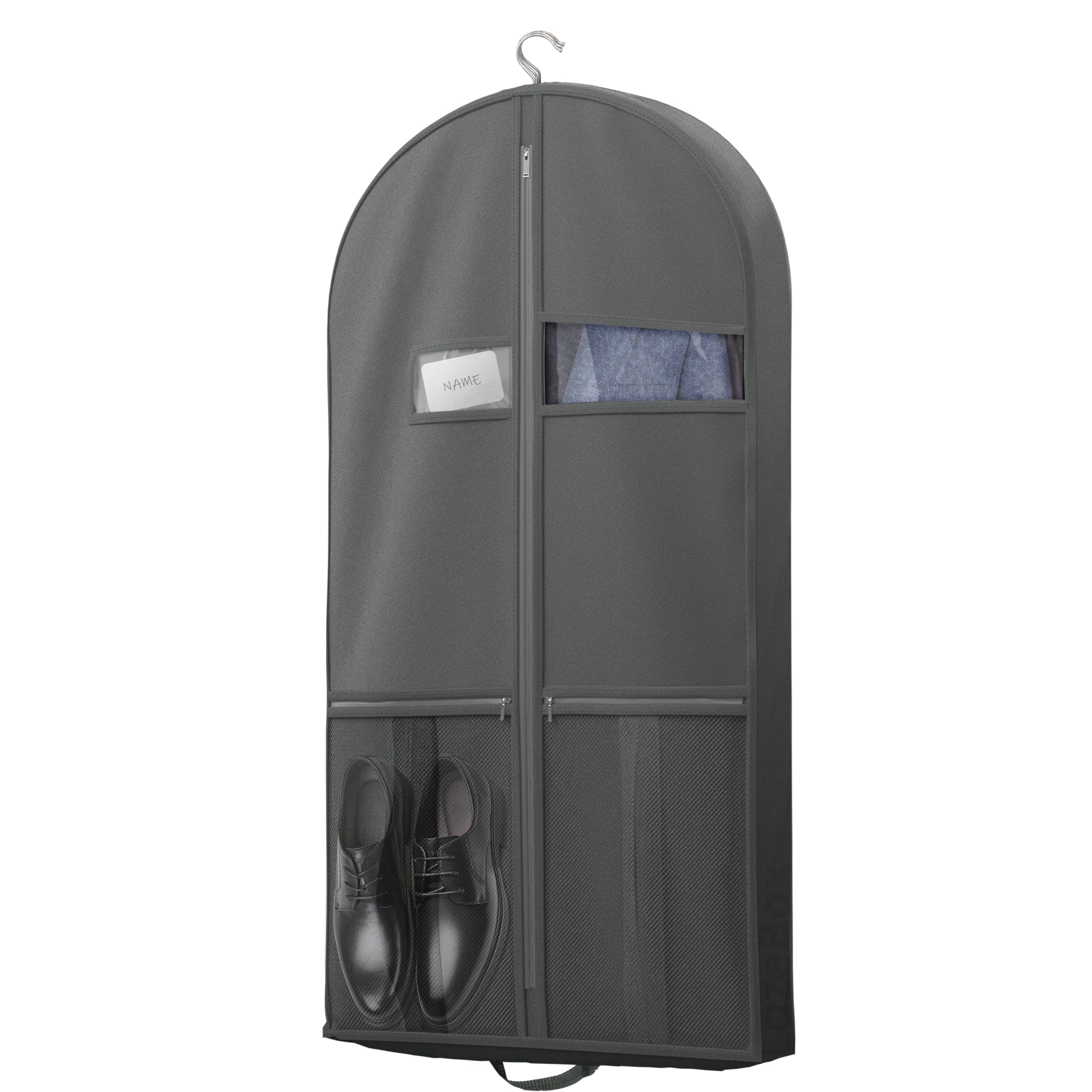 Lazebox 43" Travel Garment Bag with Accessories Zipper Pocket, Heavy Duty Suit Bag for Suits, Tuxedos, Dresses, Coats, Dark Grey, 1 pack