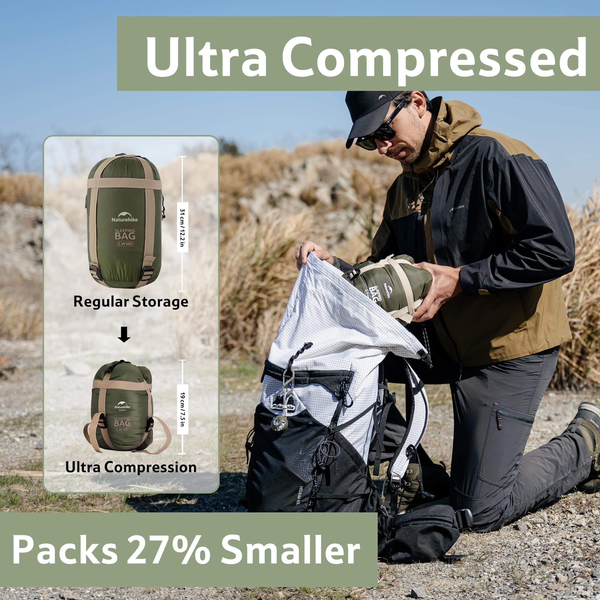 Naturehike Saco de Dormir Ultraligero de Verano (760 g), sobre Ligero y portátil, Saco de Dormir de algodón para 3 Estaciones, Impermeable, cómodo con Saco de compresión, Viajes, Camping, Senderismo,