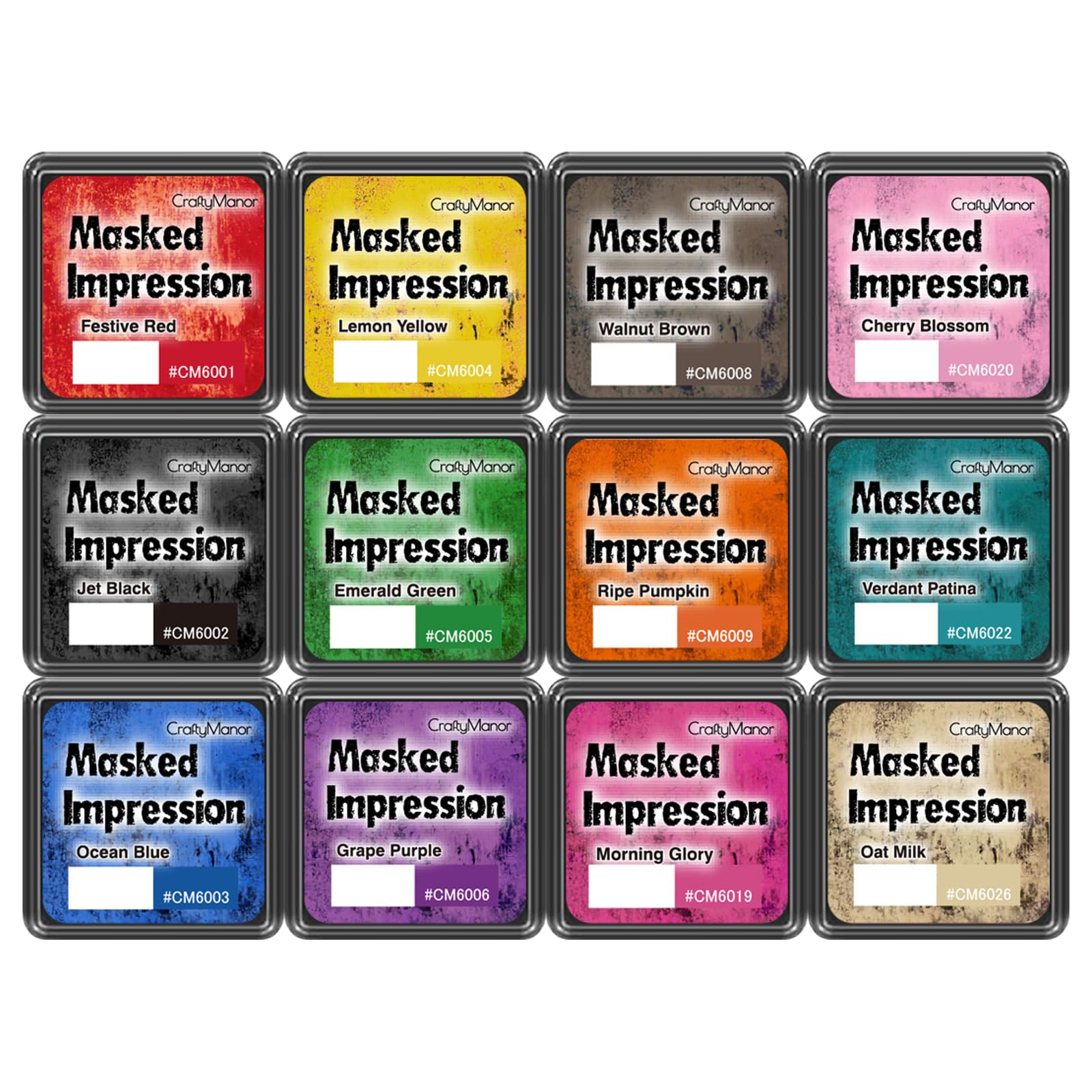 CraftyManor Masked Impression Mini Ink Pads for Stamps, Water Based Smudge Chalk Stamp Pad for Scrapbooking, Journaling, Card Making, DIY Craft Scrapbook Supplies for Adults (12 Colors)