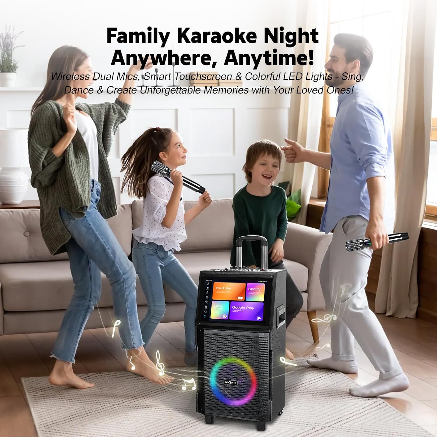 14.1" Screen Wireless Karaoke Machine with Lyrics Display | 1000W peak karaoke machine for adults, supports HDMI/WiFi/TV, suitable for karaoke, parties, stages, and speeches. thumbnail