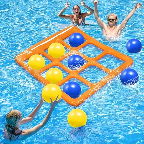 Juego de juguetes de piscina - Juguete inflable de piscina Tic-Tac-Toe con 10 bolas - para adultos, adolescentes y niños de 2 a 10 jugadores