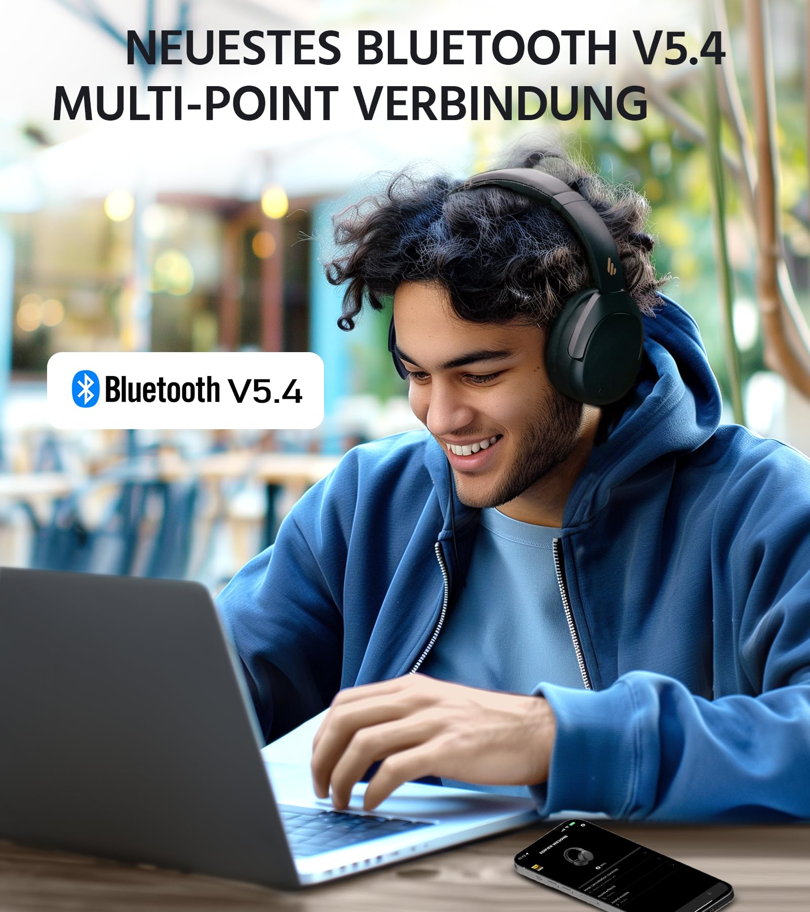 Edifier W830NB Wireless Over Ear Kopfhörer mit -45dB ANC, 94Std. AKKU, LDAC Hi-Res Sound, Spatial Audio, Schnellladung, Bluetooth V5.4 - Schwarz
