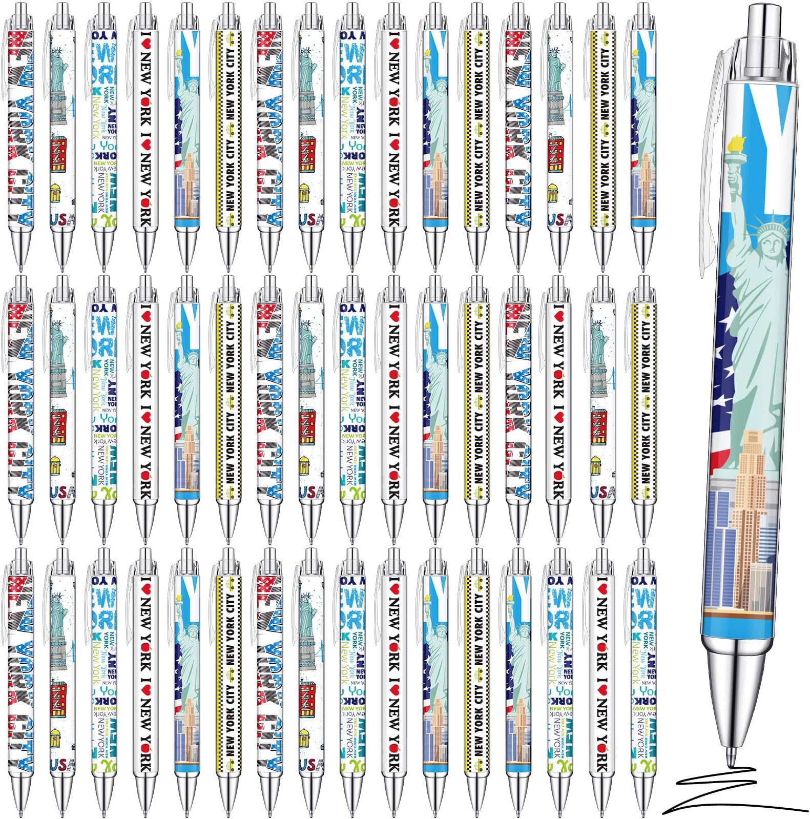 Sayglossy 36 Pcs New York Ballpoint Pen Collectible Gift Pen Bulk Retractable NY Souvenir Souvenirs USA New York Souvenirs for Office Supplies, 6 Styles, Black Gel Ink