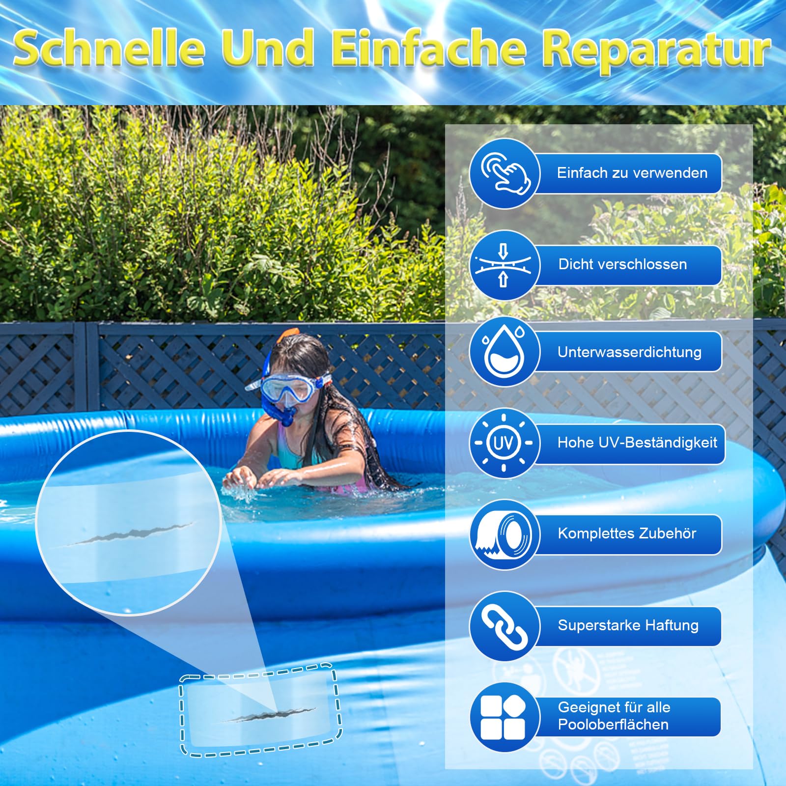 Paistely Pool Reparatur Klebeband - 8cm X 100m Wasserdicht Für Schwimmbad & Luftmatratzen