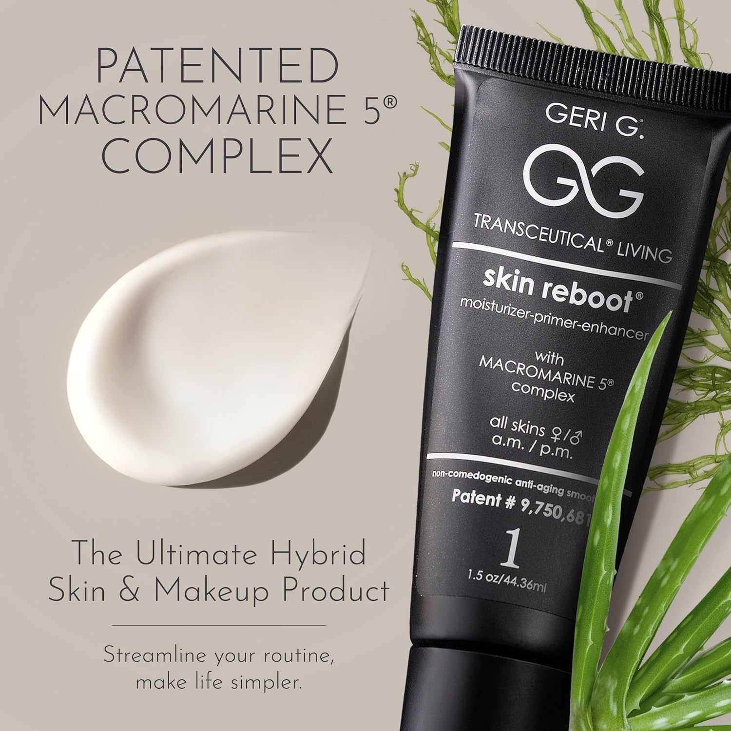GERI G. Skin Reboot, 1.5 oz - All-In-One Water-Resistant Face Moisturizer, Face Primer, Cosmetic Enhancer, & Night Cream - Patented Skincare with MACROMARINE 5® - Clean Beauty, Cruelty-Free