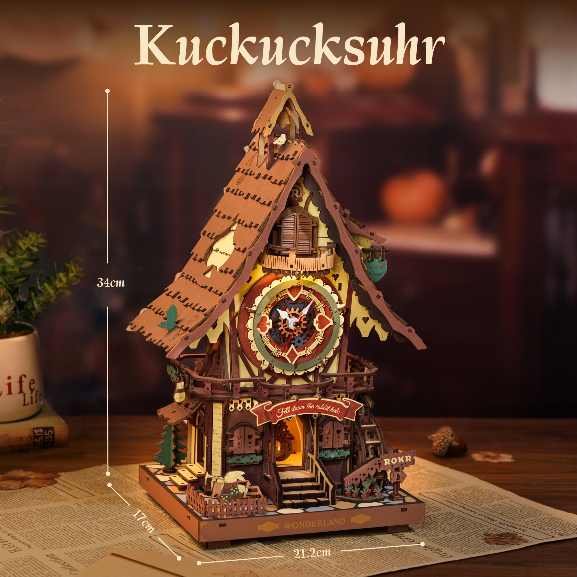 ROKR 3D Puzzle Kuckucksuhr Erwachsene, 3D Holzpuzzle Uhrenmodellbausätze, Geschenke und Dekoration für Erwachsene, Cuckoo Clock Mehrfarbig, LC901C