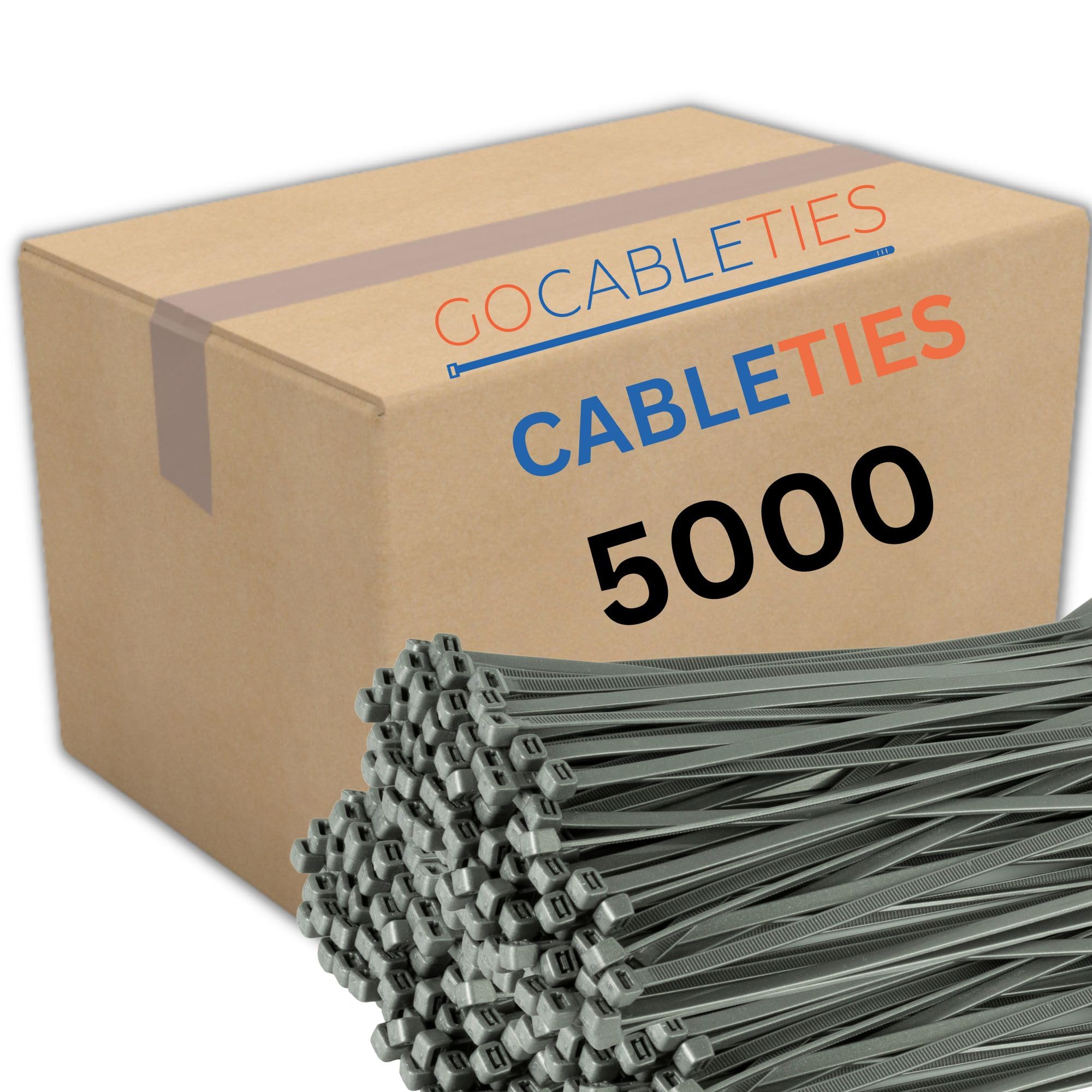 Gocableties 5,000 Bulk Pack of Silver/Grey Cable Ties - 200mm x 4.8mm – 8” Strong Nylon Zip Ties