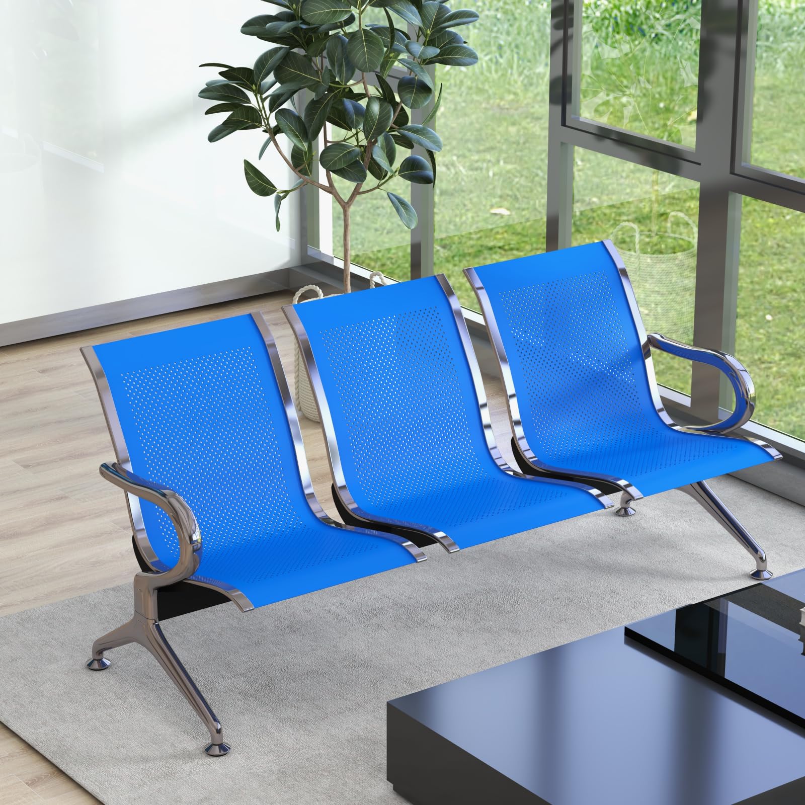 Kinsuite 3-Seat Reception Chairs - Waiting Room Chairs with Arms & Stainless Steel Frame, Waiting Room Bench Lobby Chairs for Office Airport Bank