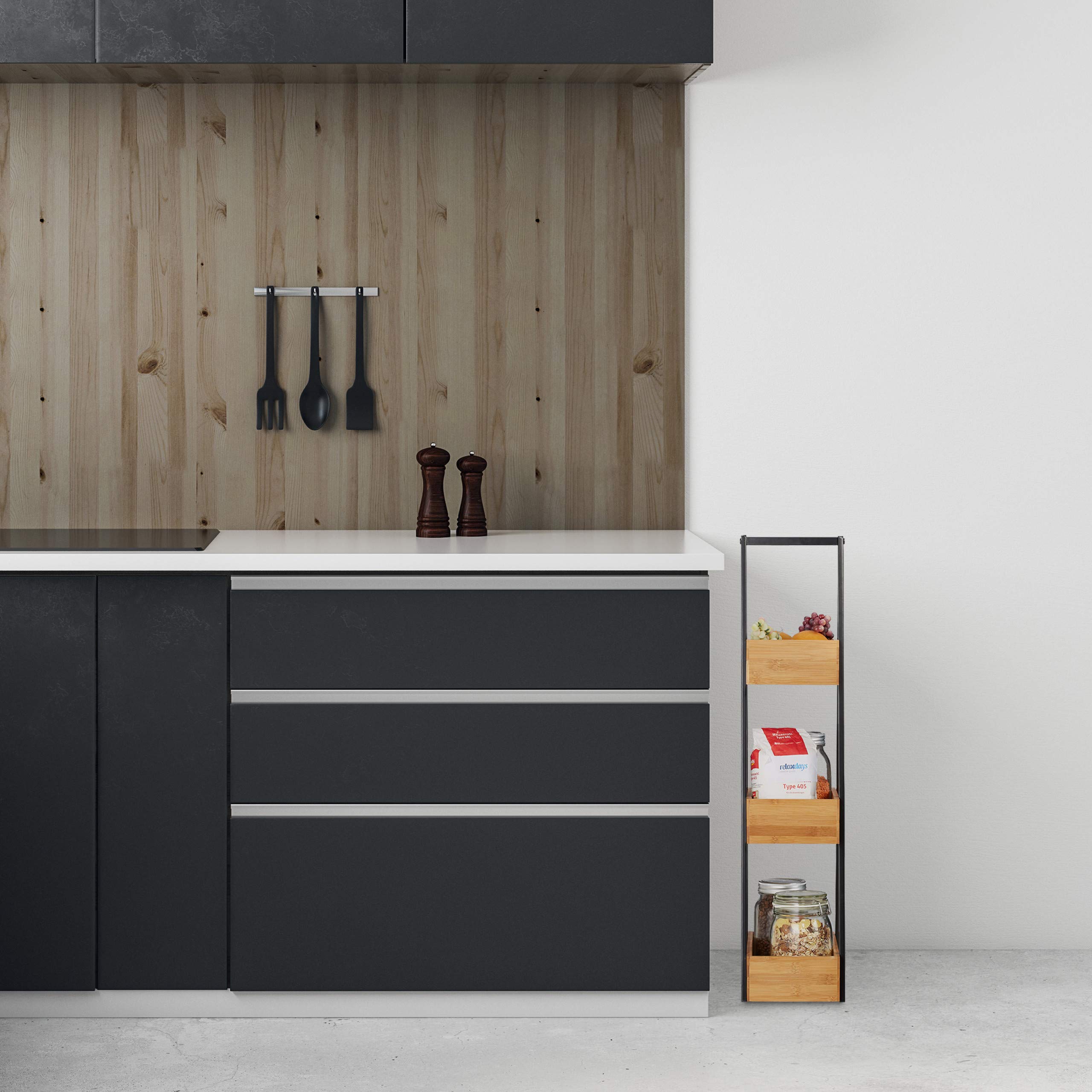 Carrello Bagno Relaxdays Scaffale Bagno Con Rotelle - Armadietto Bambù 3 Cassetti, 92x41x41 Cm Bamboo Bookcase