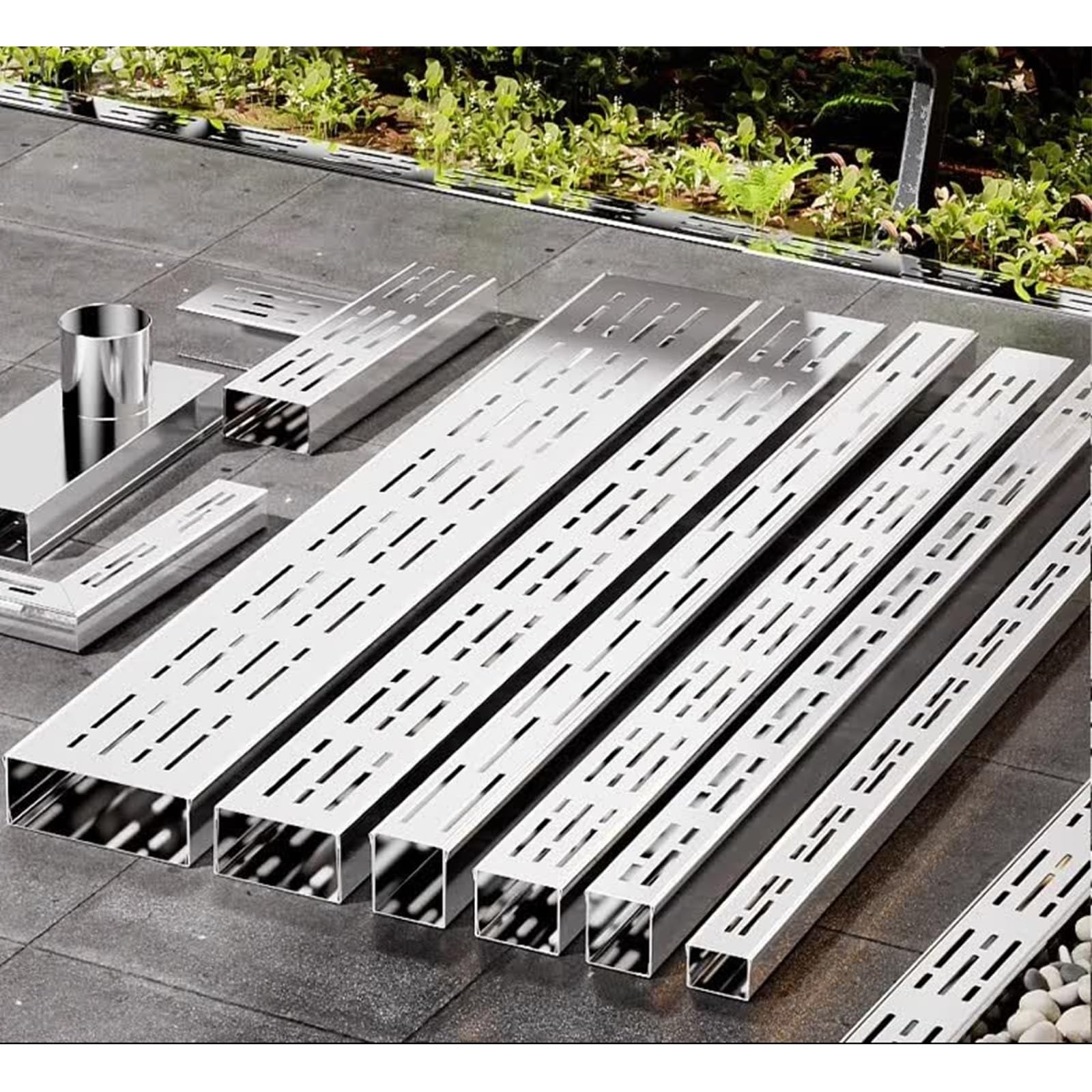 Wytrzymały system odpływowy z metalową kratką, rynna drenażowa do garażu, basenu, patio