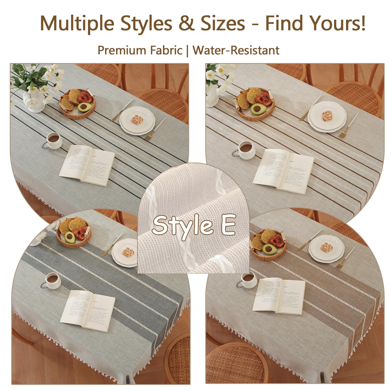 Tovaglia IMPERMEABILE per Tavolo da Cucina - Tessuto Cotone Lino con Nappe， Respinge Liquidi e Macchie - 120x340cm， Pulizia con un Semplice Strofinaccio
