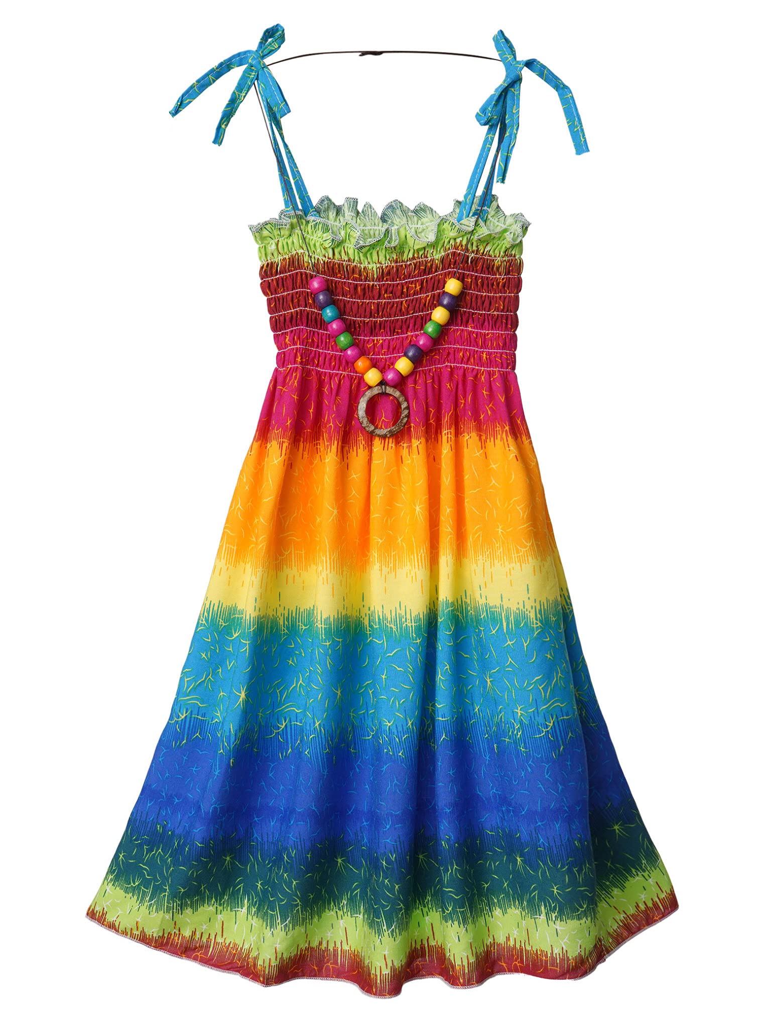 Freebily Vestido Corto de Verano para Niñas sin Manga Vestido de Tirante Fino con Estampado Floral Bohemio Pastoral y Colgante Vestido de Vacaciones Playa 3-12 Años