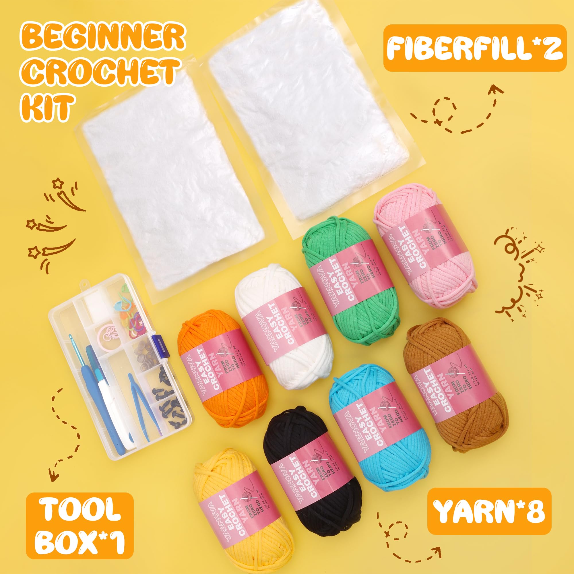 YARNOVA Crochet kit for Beginners, Includes Crochet Hooks, Crochet Accessories, Yarn for Crocheting, Needles. You can DlY Positive Potato and Crochet Animals.Also as a Gifts for Women or Man.