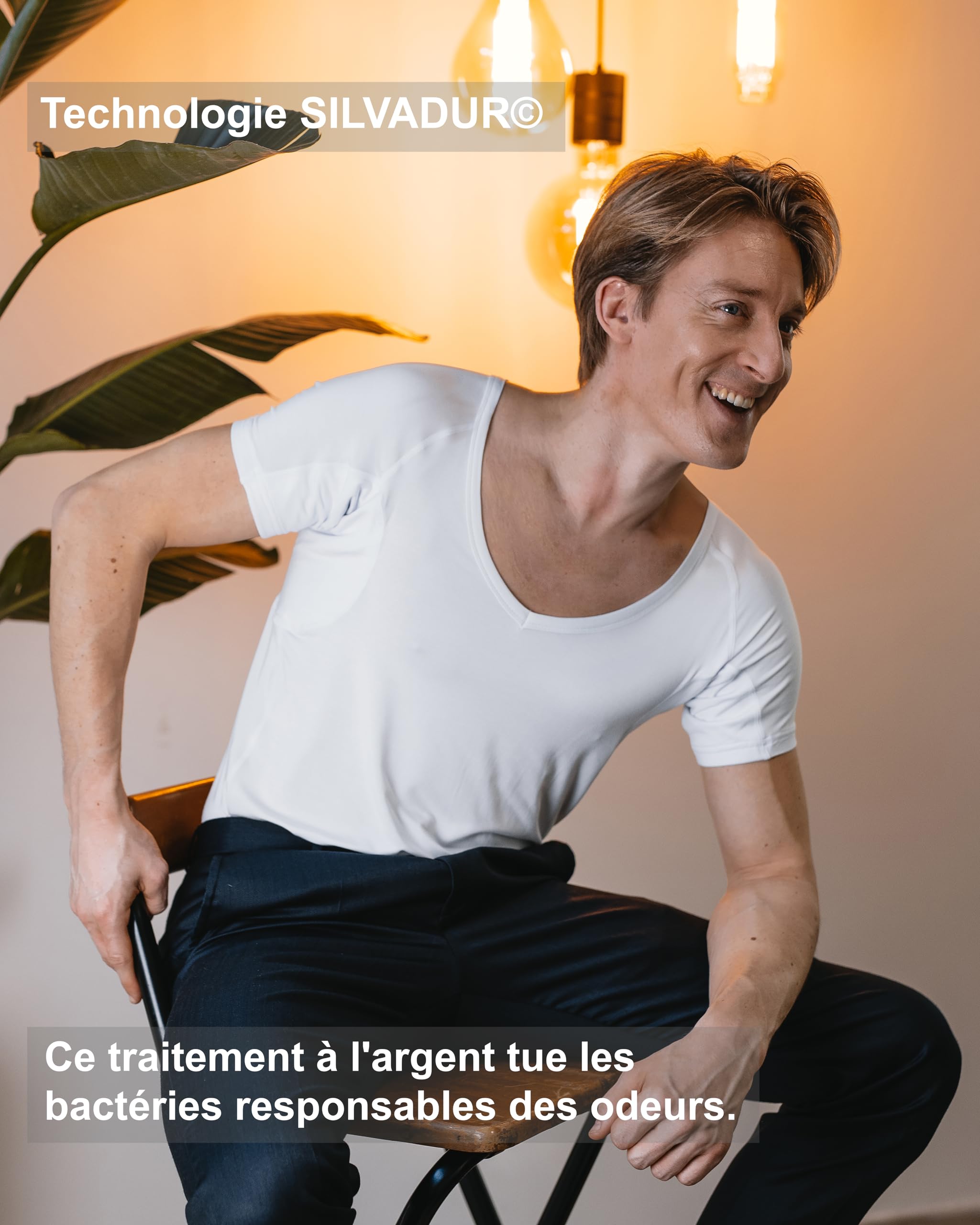 T-Shirt Anti Transpiration - T-Shirt Contre Les Taches de Sueur - Tee Shirt Anti Transpirant - avec ArmPads Pro & Traitement à l'argent - Hommes - Col V Profond