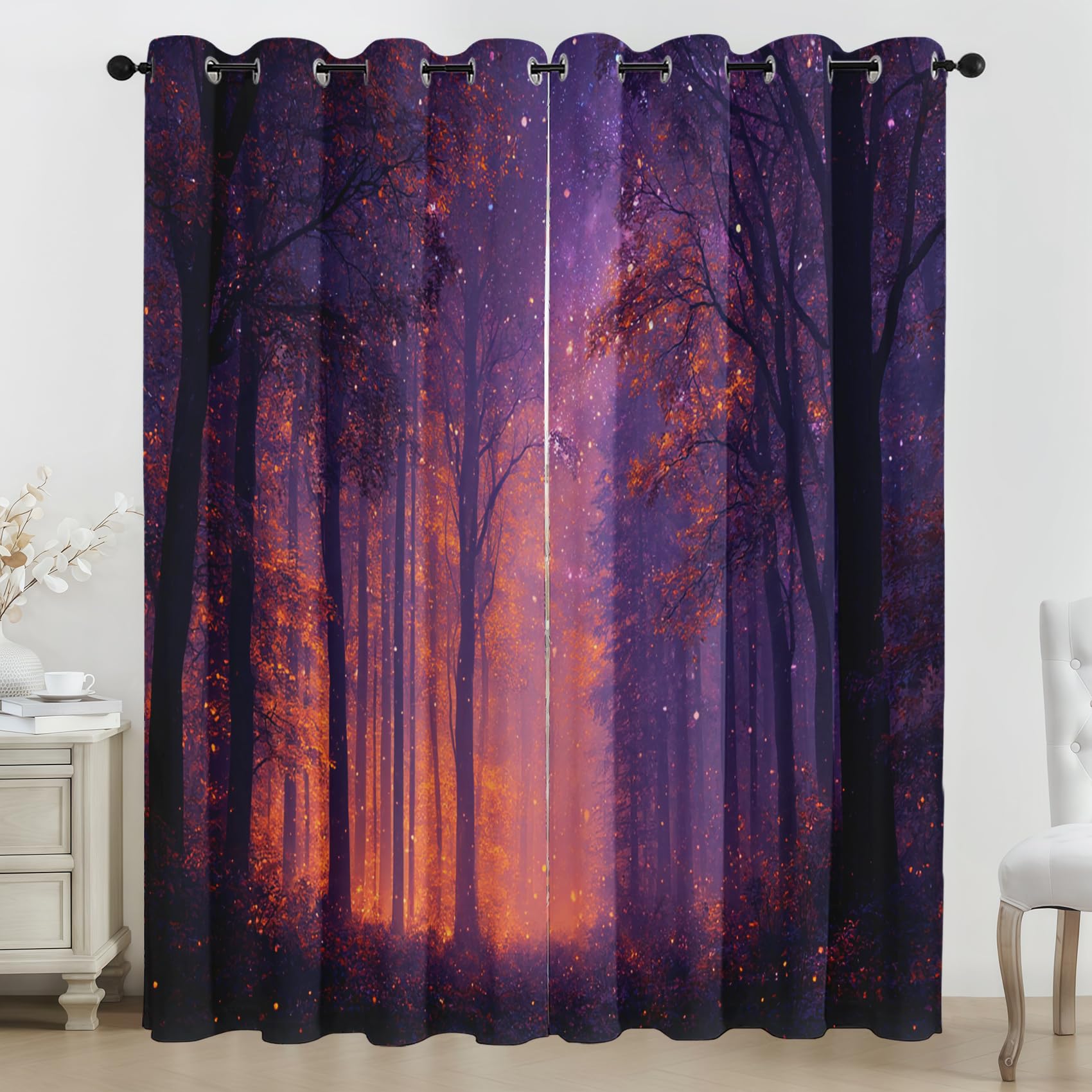 Rideau occultant thermique isolant phonique à œillets violet ciel étoilé 228x228cm