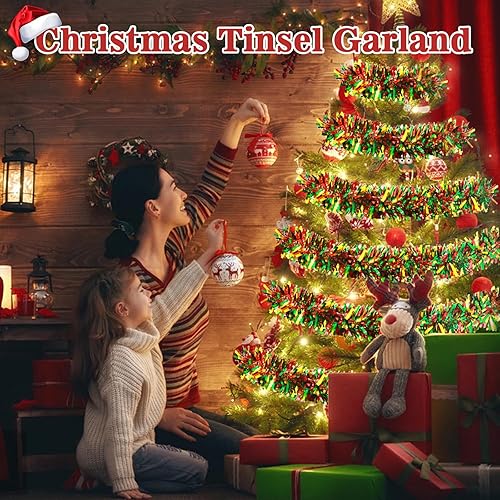 Miniatura 4 de LEASEN Guirnalda de oropel metálico de 50 pies  Adornos colgantes brillantes para árbol de Navidad, suministros de fiesta en casa de vacaciones,