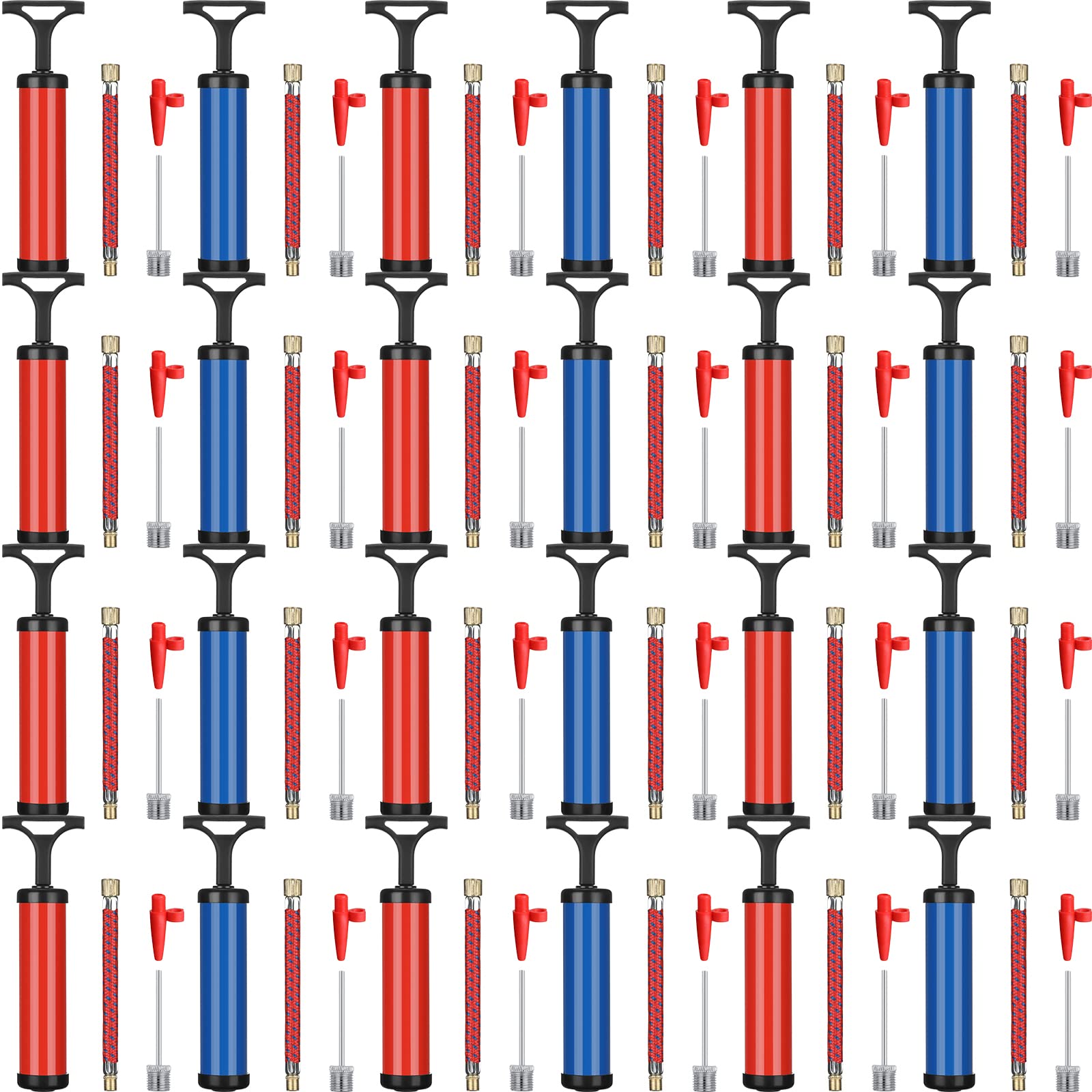 8'' Ball Pump Kit Portable Air Pump with Needles Nozzles Flexible Extension Hose for Soccer Volleyball Basketball for Exercise Sports Water Ball Football Rugby, Blue and Red