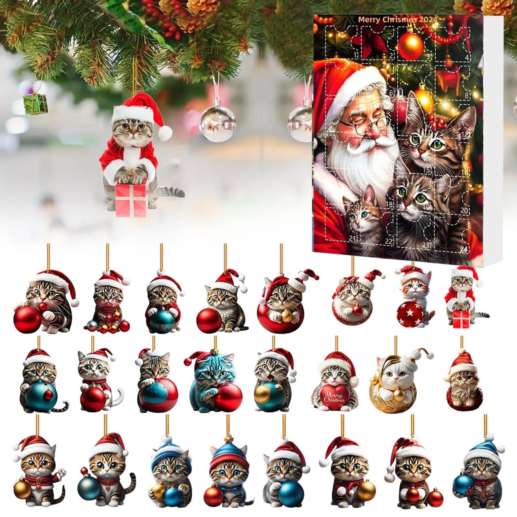 CAKEEYUM Christmas Advent Calendar 2024 24 Days Christmas Countdown Calendar Gift, Cat Advent, Style 2 Cat CalendarChristmas 2024 Countdown