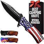 Spring Assisted Patriotic American USA Flag Knife - 3.66 Sharp Blade - Folding Pocket Knives with Glass Breaker & Pocket Clip - for Men Women Hunting Camping Military Survival Hiking Work EDC 0207 F