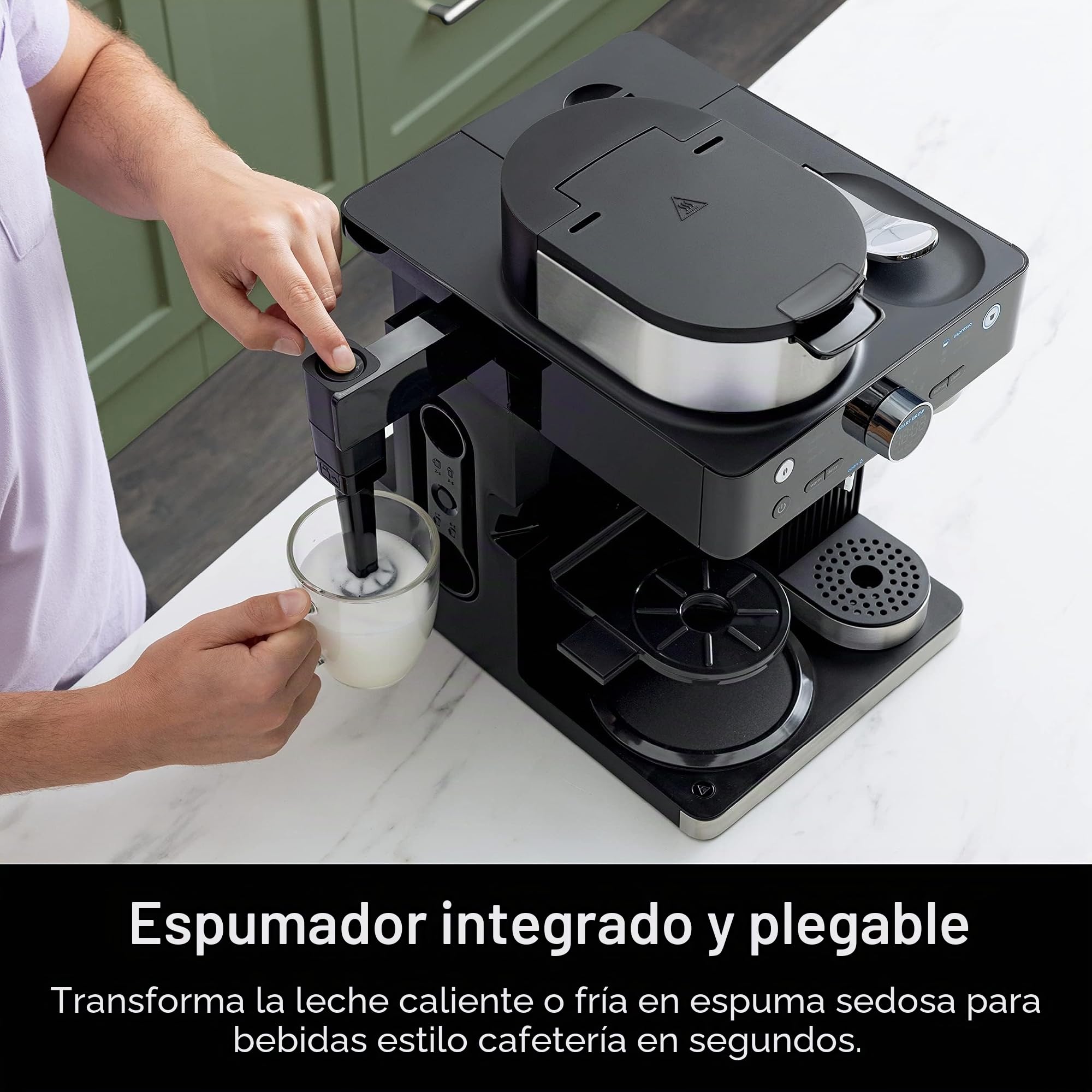 Ninja CFN601 Espresso & Coffee Barista System, 3 estilos de preparación de espresso, compatible con café de una sola porción y cápsulas Nespresso, jarra de 12 tazas, espumador integrado, máquina de