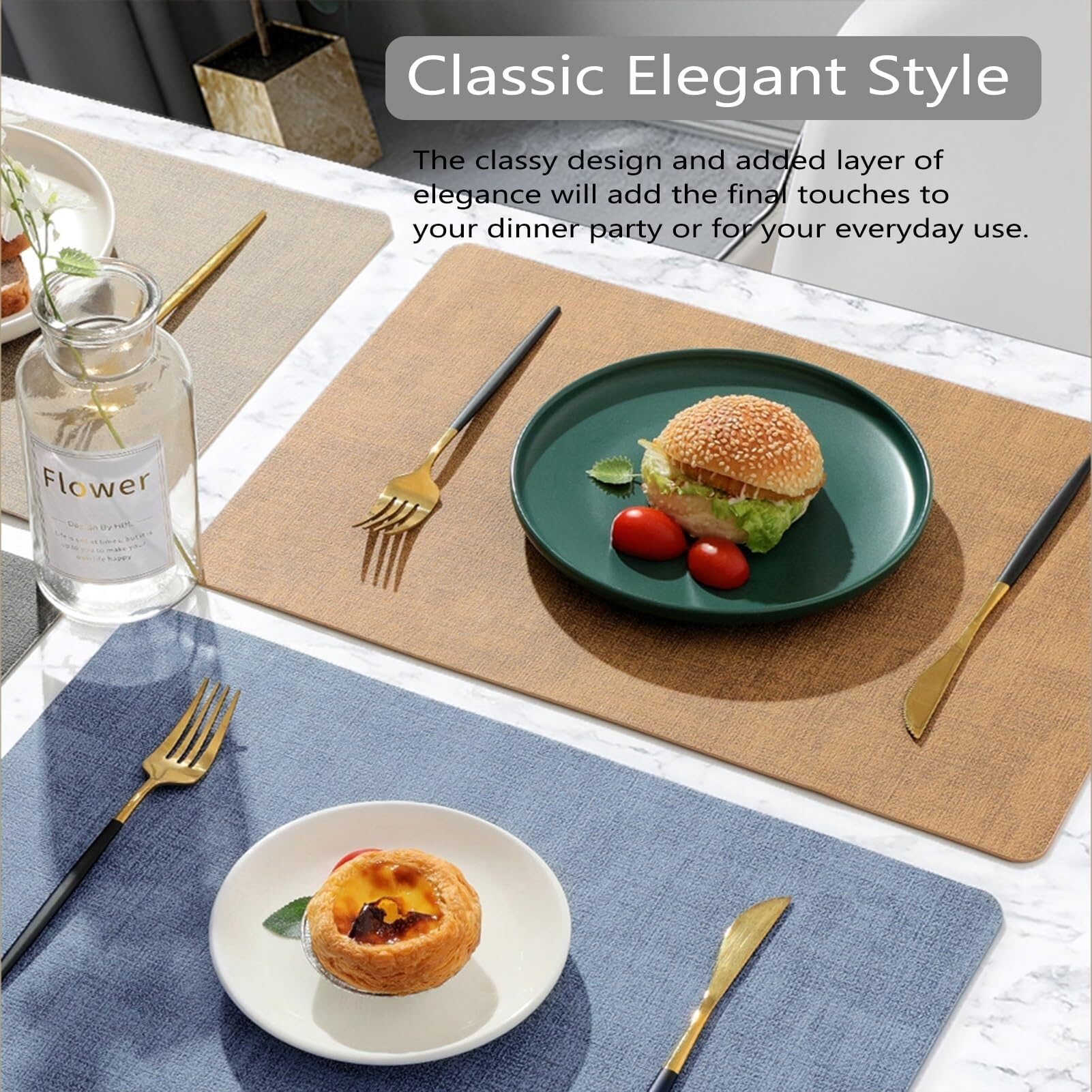 Lot de 8 sets de table en cuir synthétique, imperméables, résistants à la chaleur et aux taches, pour une utilisation intérieure et extérieure, 43 x 30 cm, noir