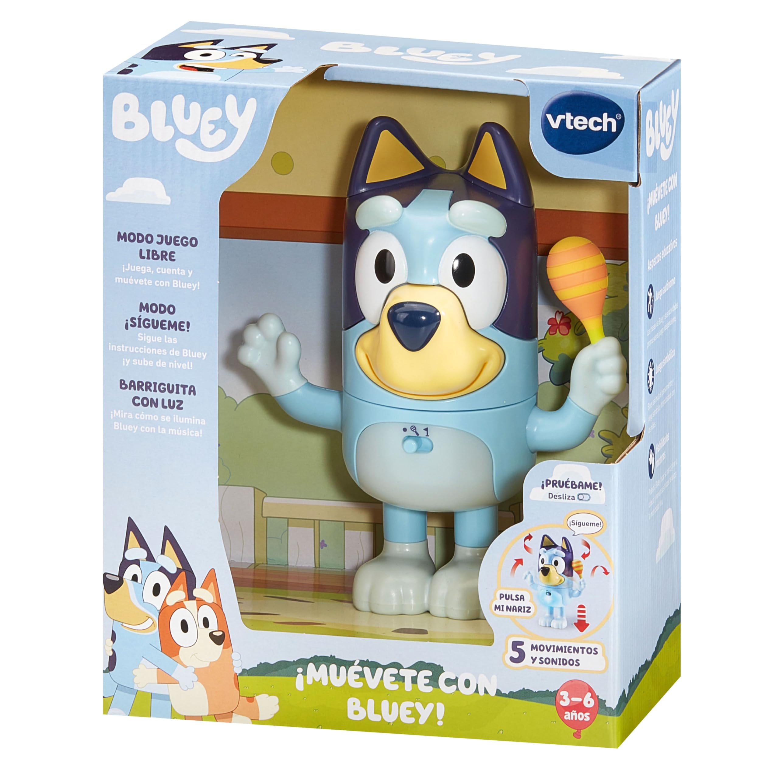 VTech - ¡Muévete con Bluey! Mascota interactiva, Juega y Baila con Bluey, Múltiples Actividades y Sorpresas, Fomenta la Creatividad, Versión ESP