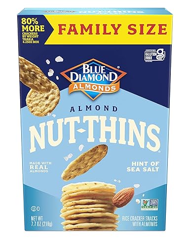 Blue Diamond Almonds Nut-Thins Gluten Free Cracker Crisps, Hint Of Sea Salt, Family Size, Sea Salt, 7.7 oz (Pack of 1)