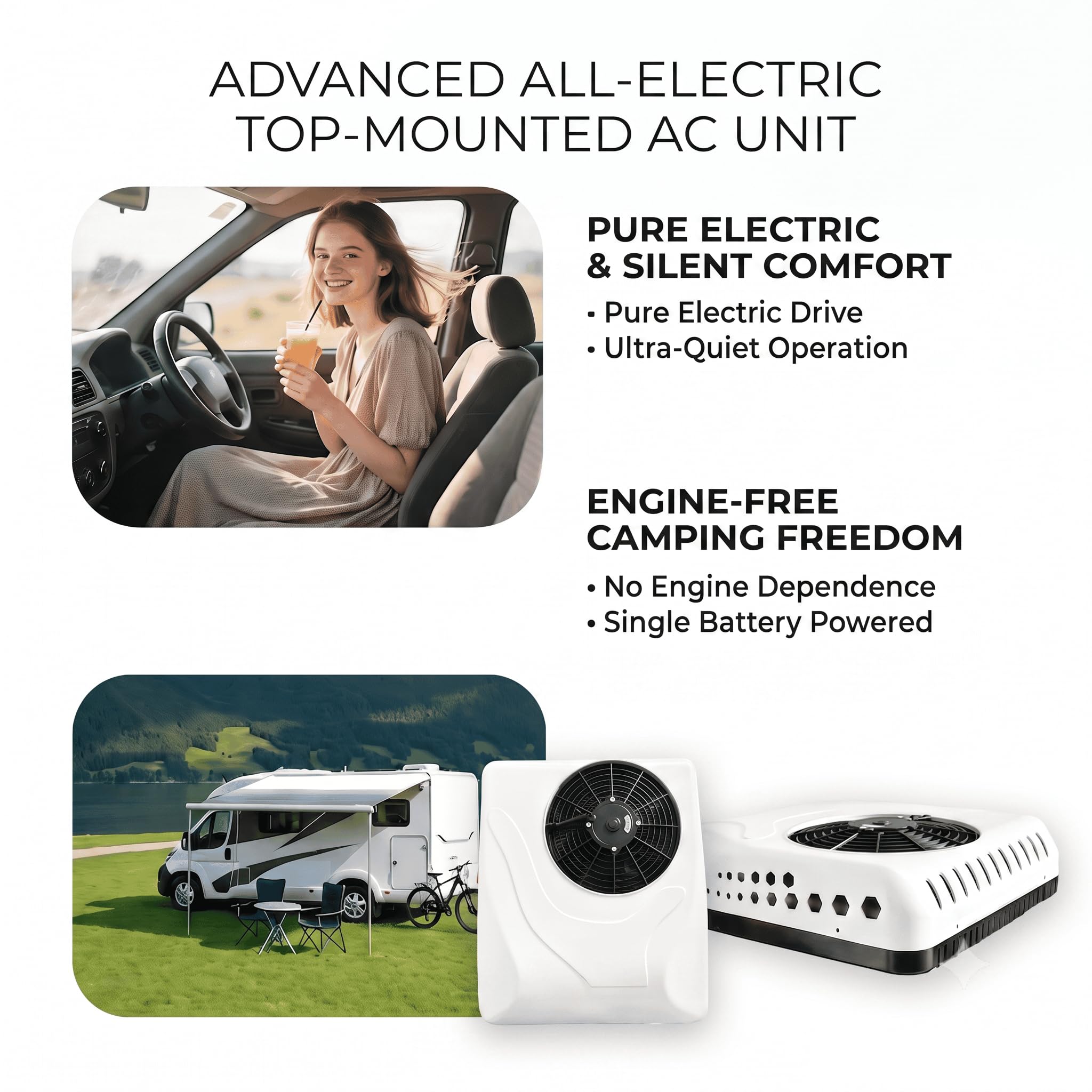 Unidad Techo Aire Acondicionado con 7850 BTU Refrigerador y Calentador 12V