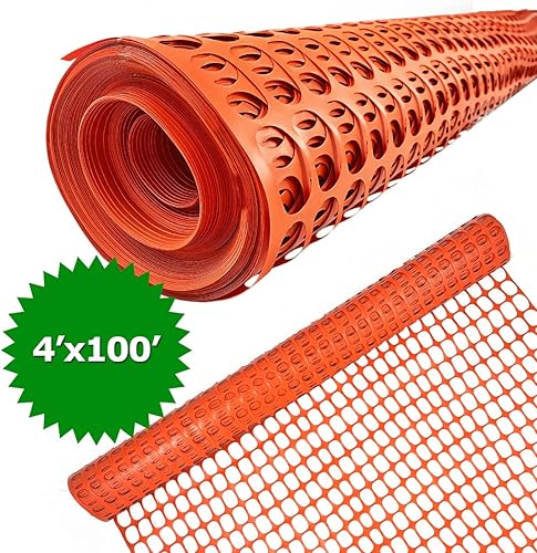 Miniatura 2 de Ashman - Valla de malla de plástico, red de barrera de construcción, naranja, 4 x 100 pies, 1 rollo, valla de jardín, envoltura de vallas, sobre el
