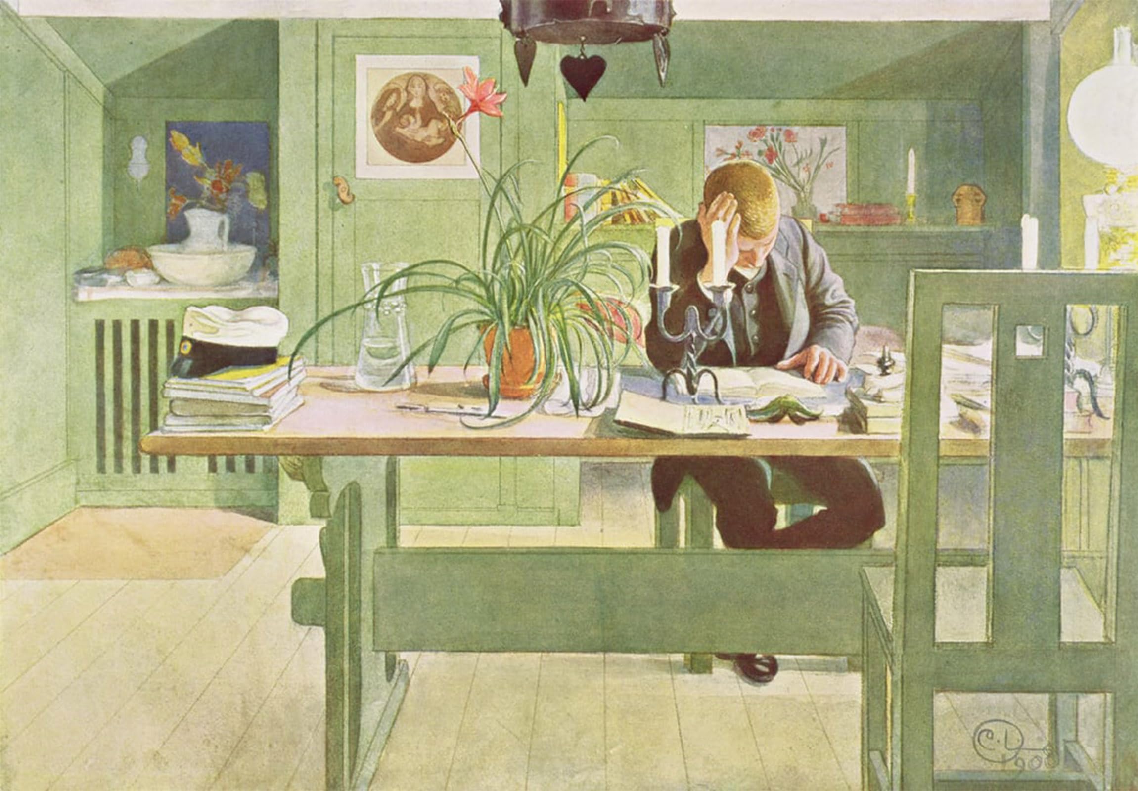 Serendipitp No Frame Abstract Painting Mural Print Picture Wall Decor Painting The Study Room By Carl Larsson Vintage Wall Artwork For Home Decor 60X90cm