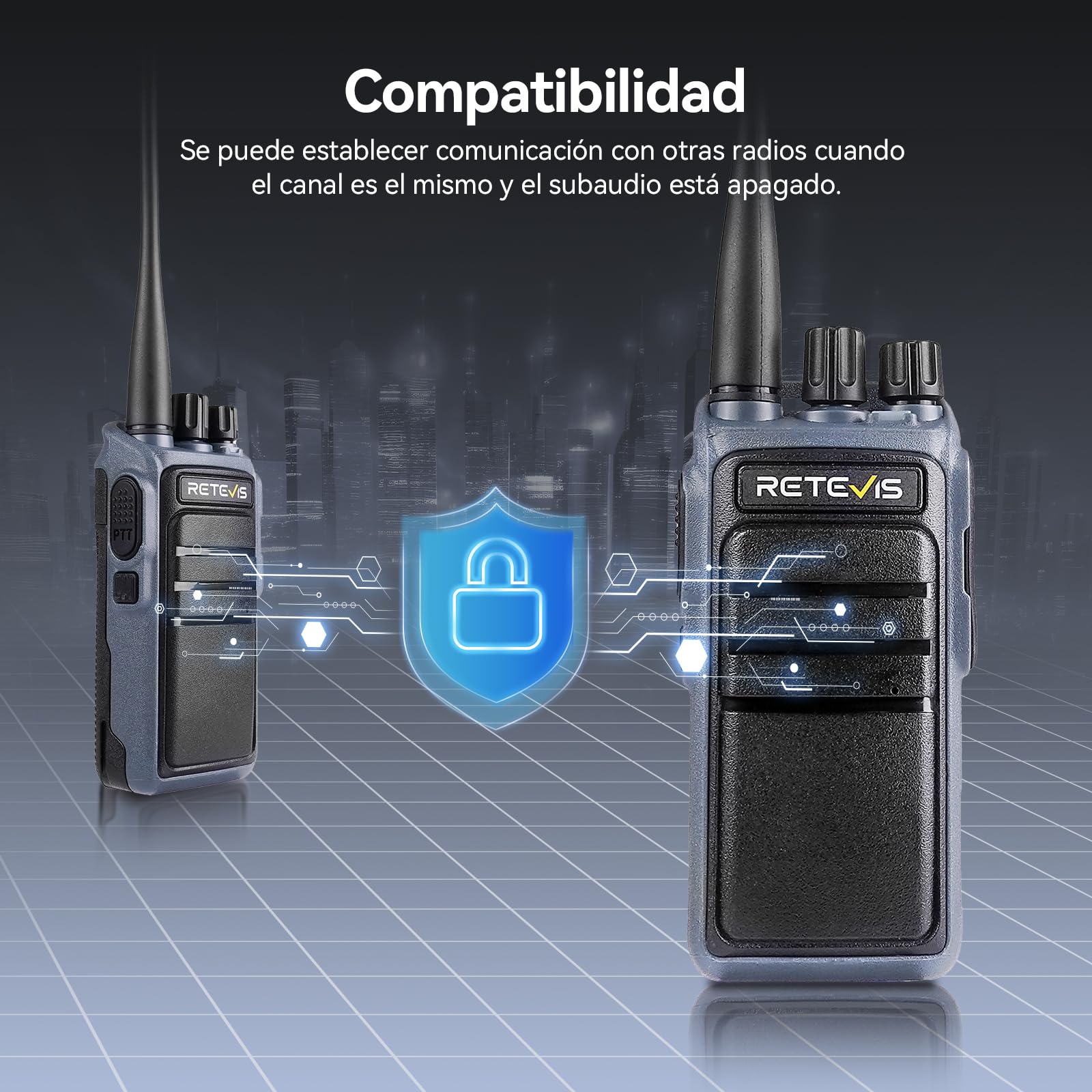 Retevis C64 Walkie Talkies con Control de Voz, Radio Bidireccional de Largo Alcance, 2500 mAh, VOX, Radio de Alta Potencia con Micrófono de Altavoz para Seguridad, Emergencia (Negro, 2 Piezas)