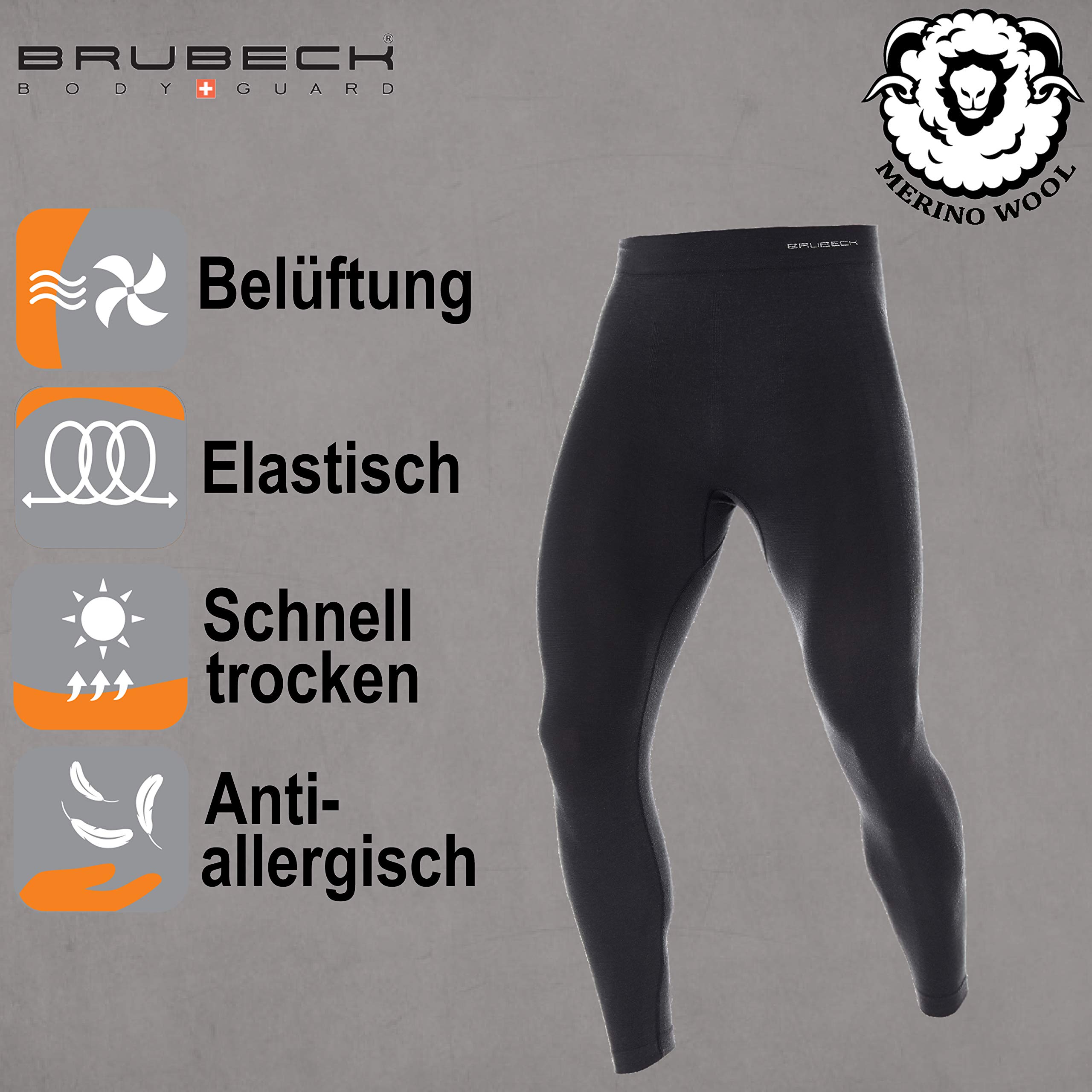 BRUBECK Męskie długie spodnie funkcyjne oddychające | legginsy funkcjonalne bezszwowe | legginsy | bielizna funkcyjna dla mężczyzn 41% wełna merino | rozm. XL | LE10930