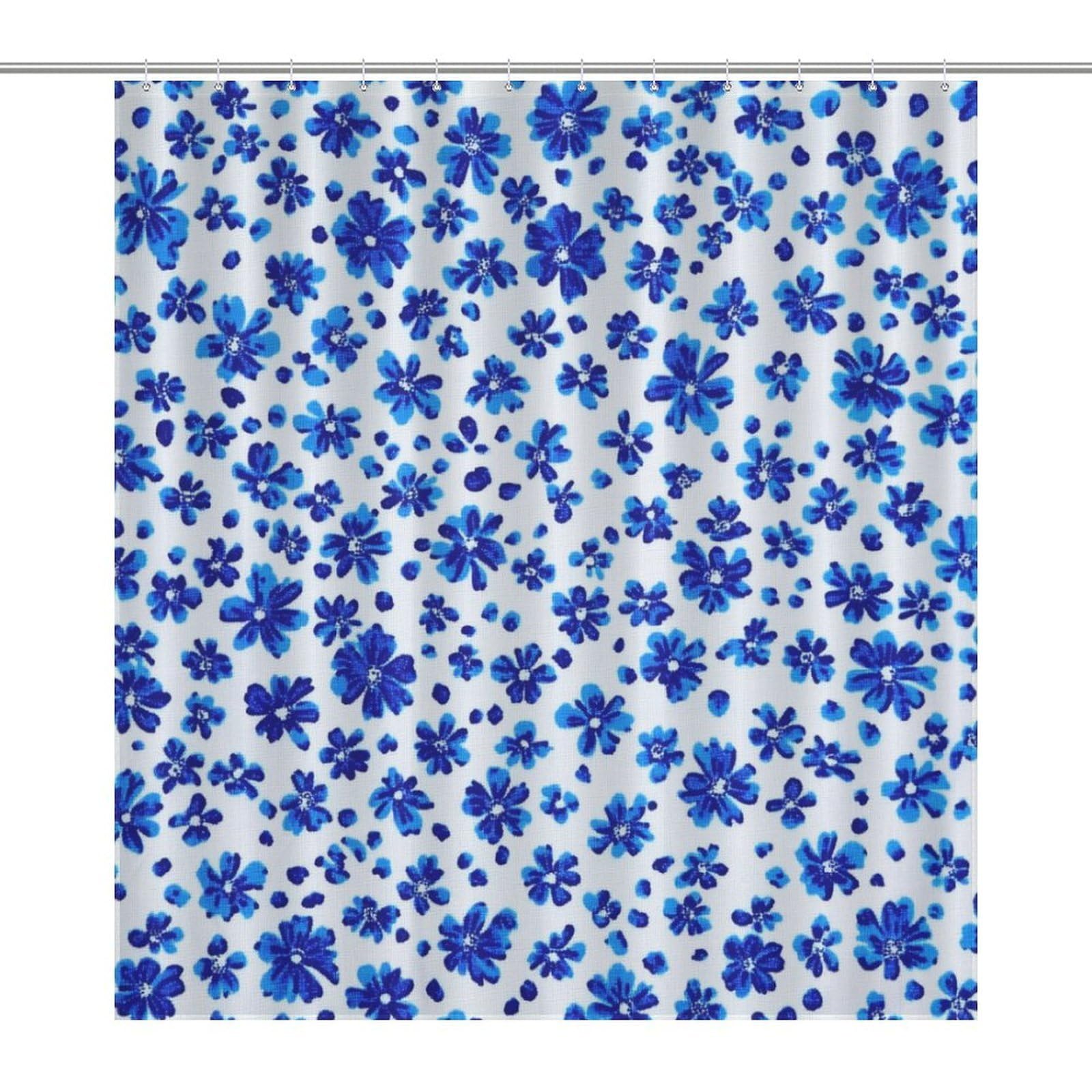 Rideau de douche fleurs bleues pour une ambiance de bain naturelle