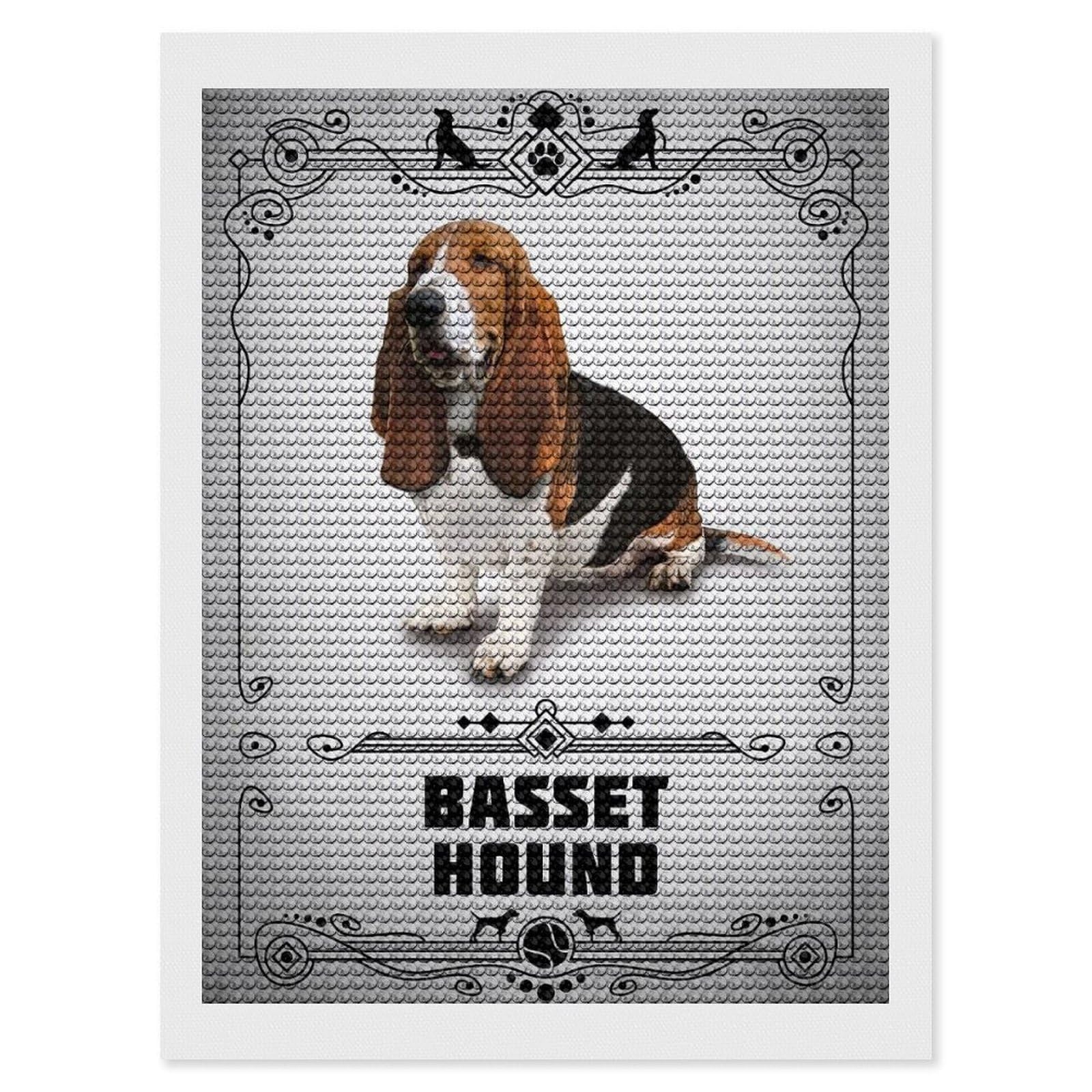 Junmoney Basset Hound Diamond Art Kit 12"x16", Bedroom Decor, Adhesive Canvas, Full Kit Included, Thoughtful Present, Birthday Gift