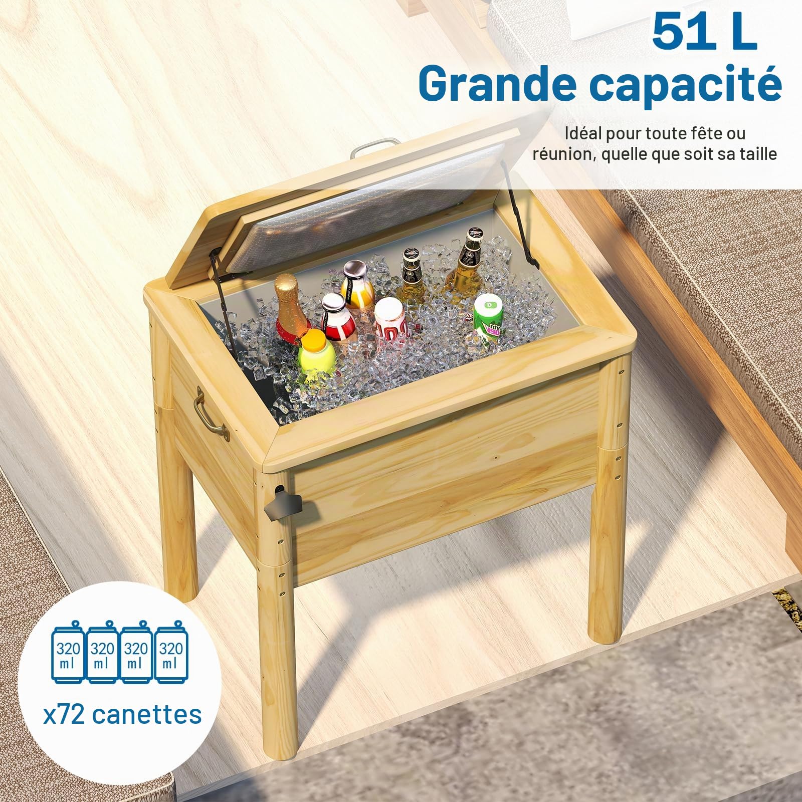 SOARS Glacière à Roulette 51 L, Bar Extérieur Mobile 67 X 47 X 74 CM