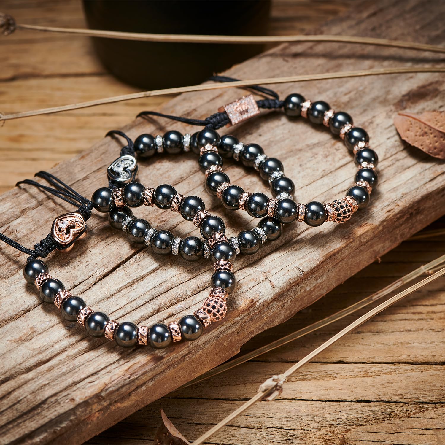 Bracciale magnetico in ematite d'oro, bracciale regolabile, elimina l'elettricità statica (Platino Zirconia，8MM)
