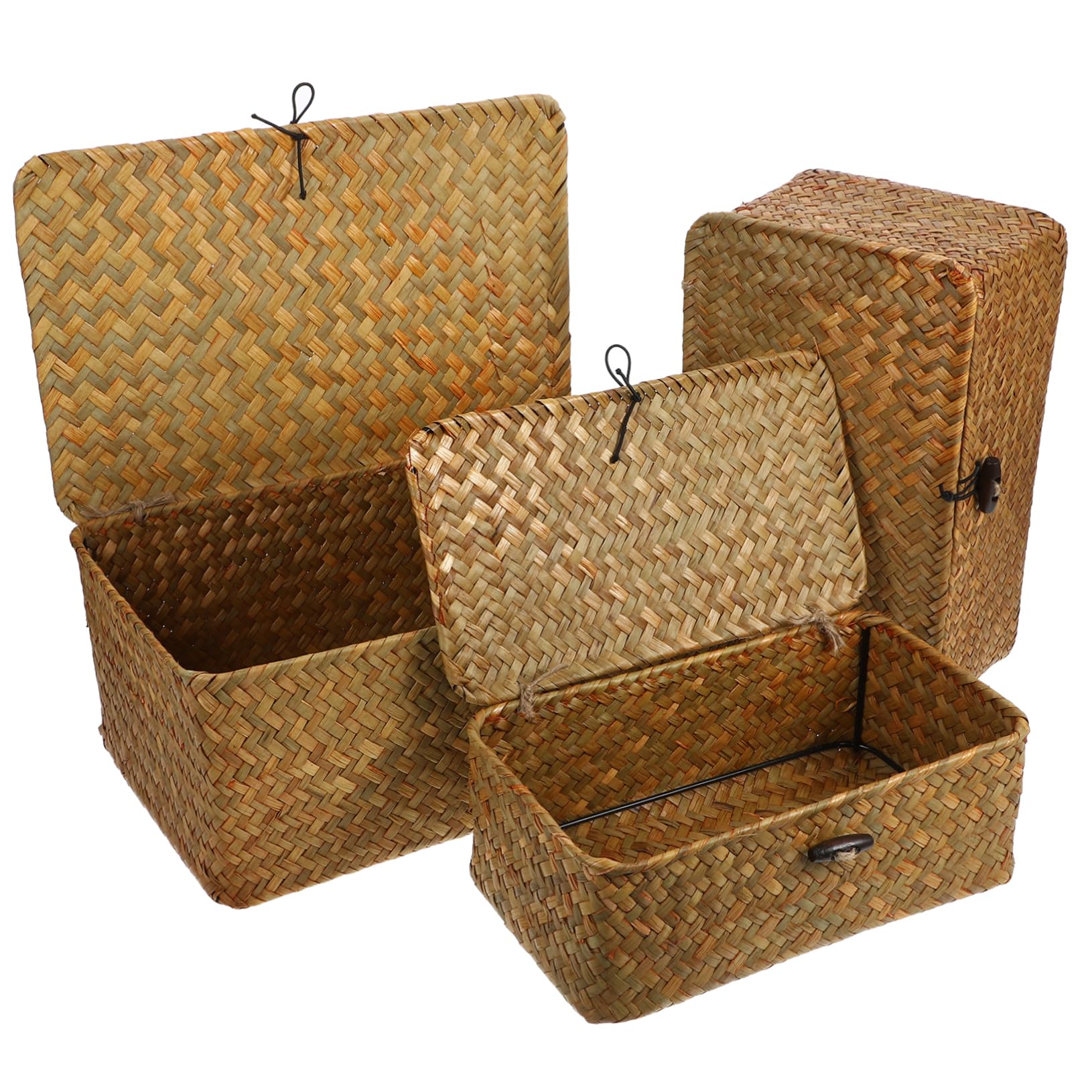 MUCKLILY 3Pcs Handwoven Seaweed Storage Baskets Natural Woven Design for Organizing Includes for Home and Multifunctional Use