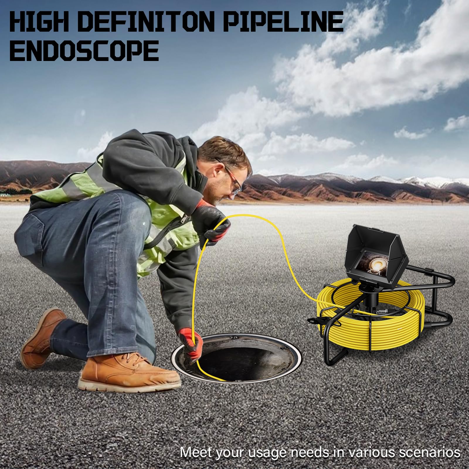 Telecamera per fognature da 30,5 m e 10,9 cm, telecamera di ispezione DVR, periscopio con luci, impermeabile, IP68, 17 mm, endoscopio industriale (30 m)