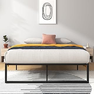 Zinus Lorelai Double Bed frame - Bed 135x190 cm - 36 cm Height with Underbed Storage - Metal Platform Bed frame - Black