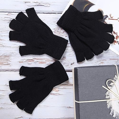 Miniatura 6 de Cooraby 2 pares de guantes de medio dedo unisex cálidos de invierno sin dedos (L para adultos, M para adolescentes, S para niños)