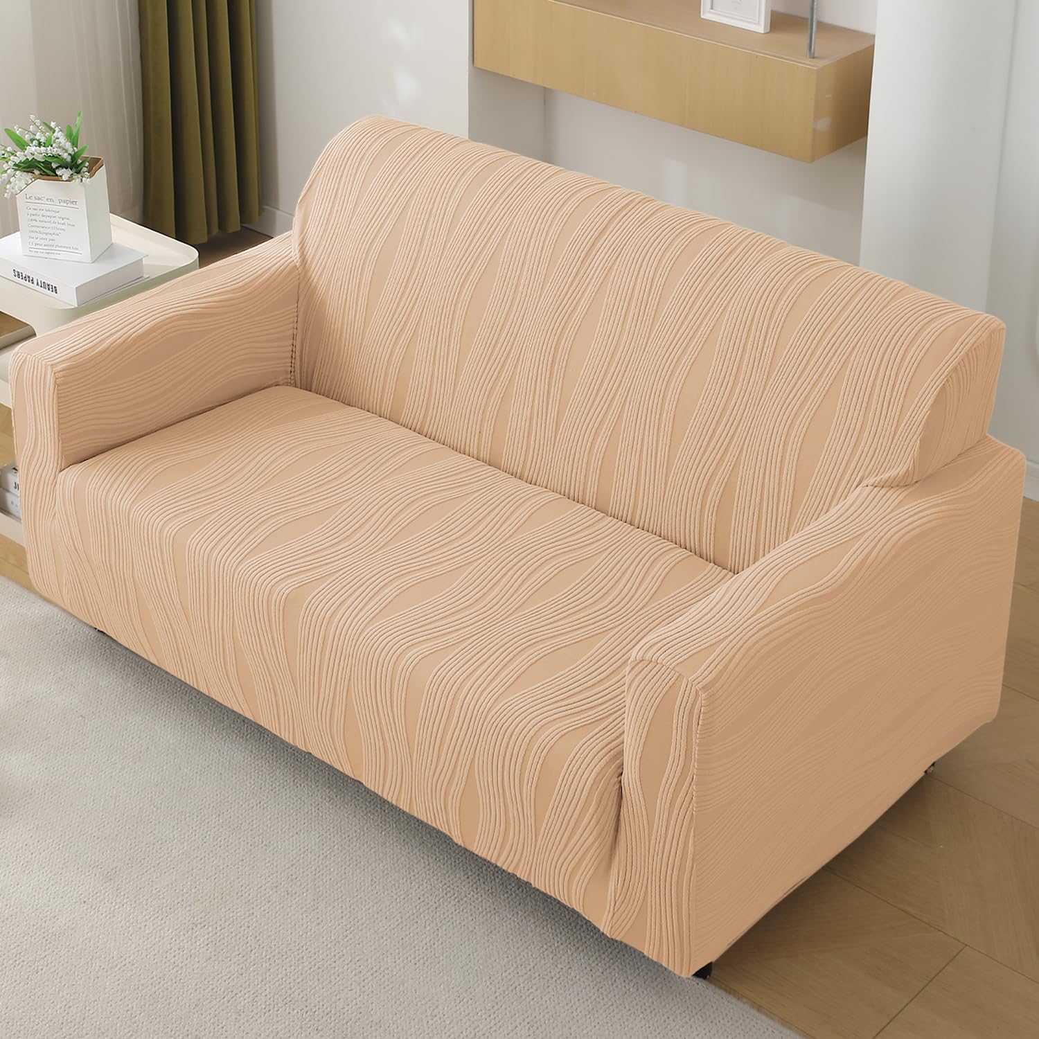 HOKIPO Nestiva Sofa Cover 2 Seater Fully Covered, Blush Beige