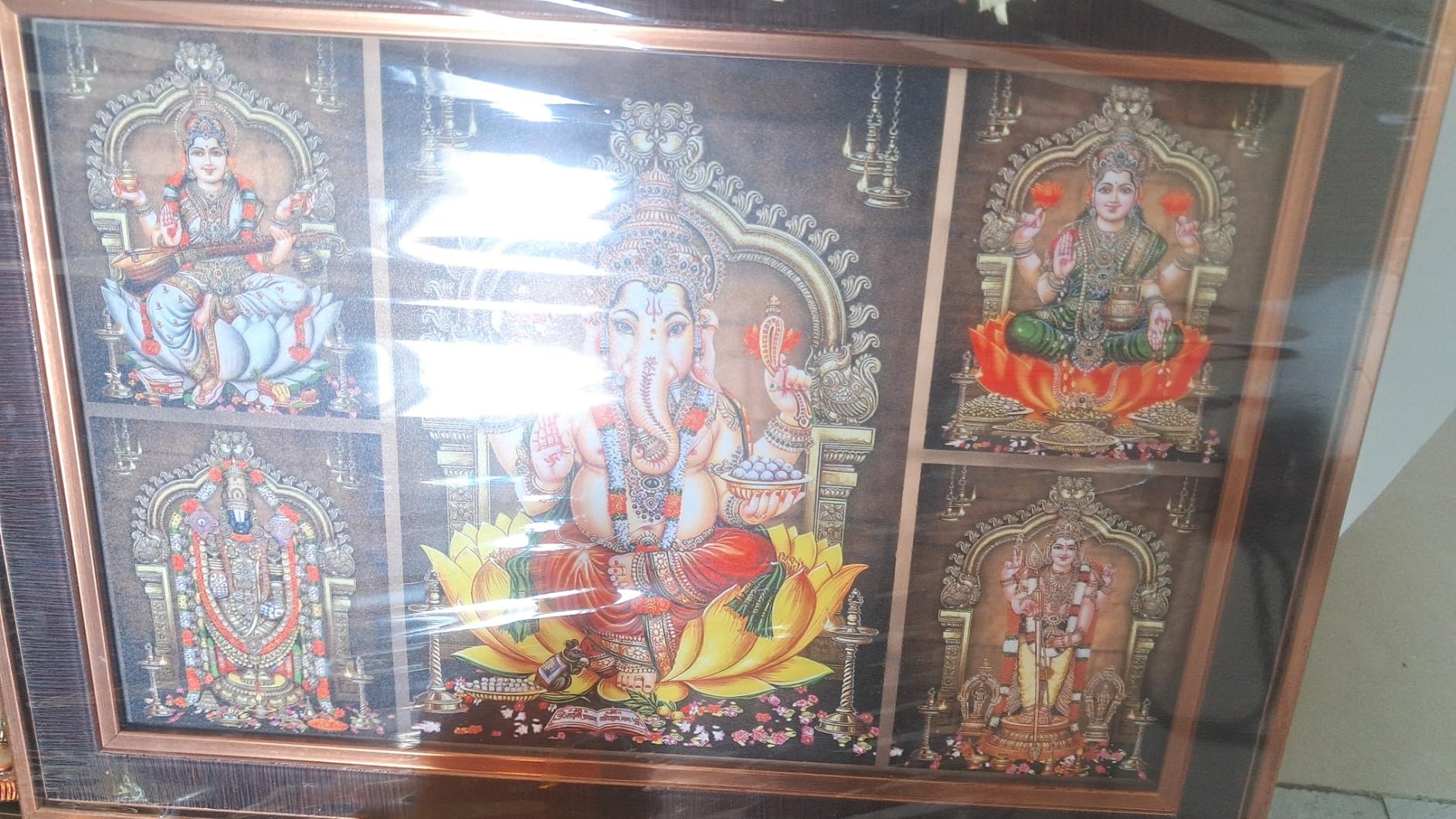 7 Hills Store Religious Five/5 Hindu God and Goddess in a Photo Frame of Tirupati Balaji, Ganesha Lakshmi Saraswati, Shiv Parvati, Durga, Sai Baba Photos in a Frame for Pooja, Large, Multicolor