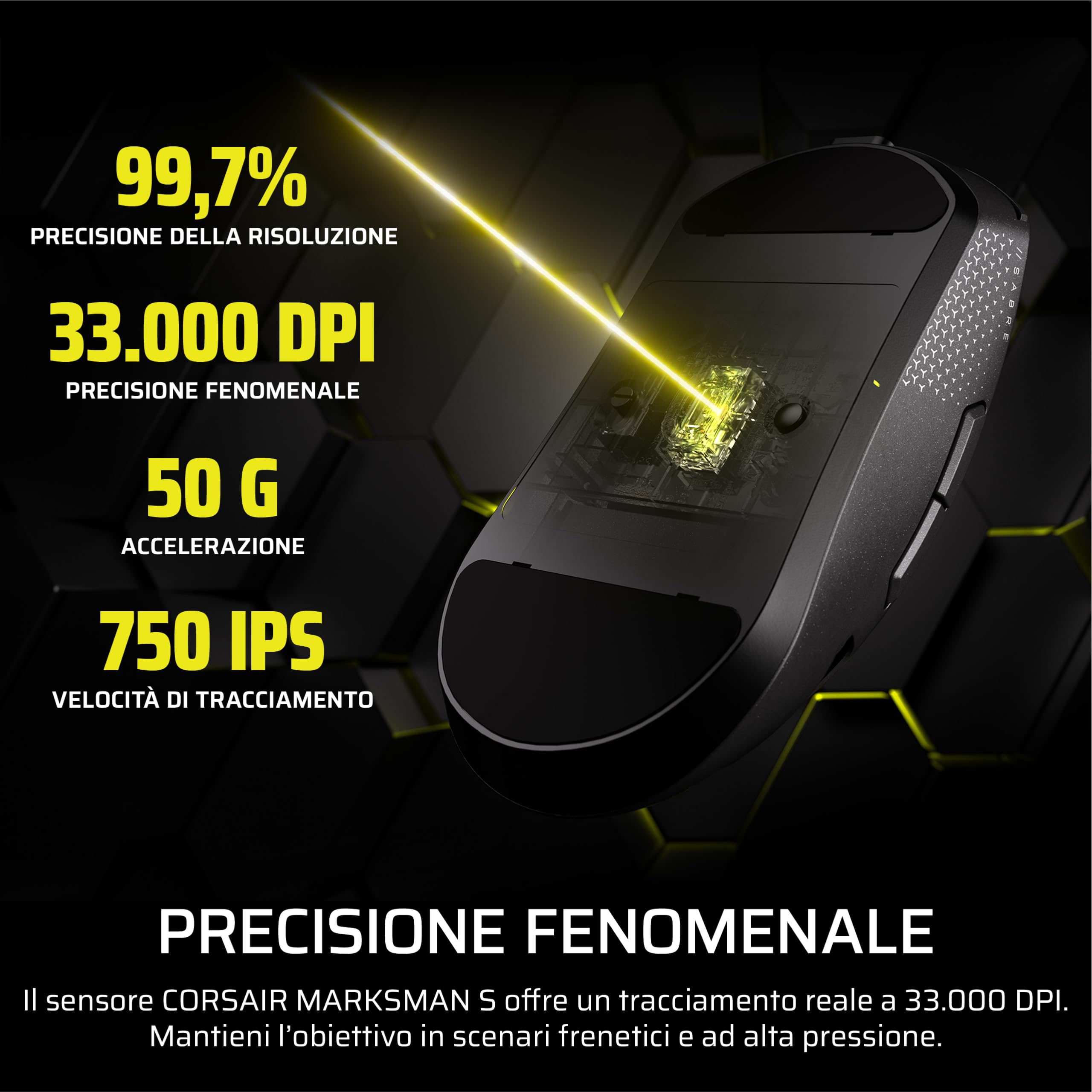Corsair SABRE v2 PRO MG FPS Mouse Da Gioco Wireless – Nero | Sensore MARKSMAN S Da 33.000 DPI, Hyper-Polling a 8.000 Hz, Magnesio Resistente, Leggero, Batteria Fino a 120 Ore,