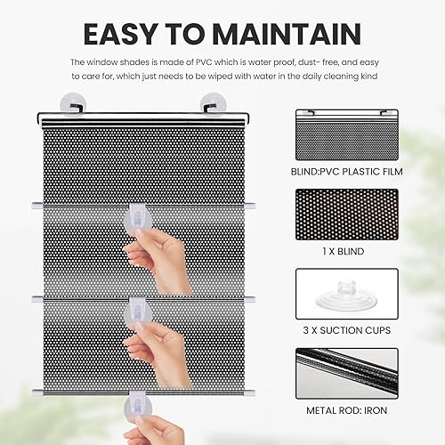 Miniatura 3 de No Drilling Retractable Roller Window Shades W3 Suction Cups, Black Blackout Blind Shade Temporary Cover Curtain for Home Bedroom Car 49.21"