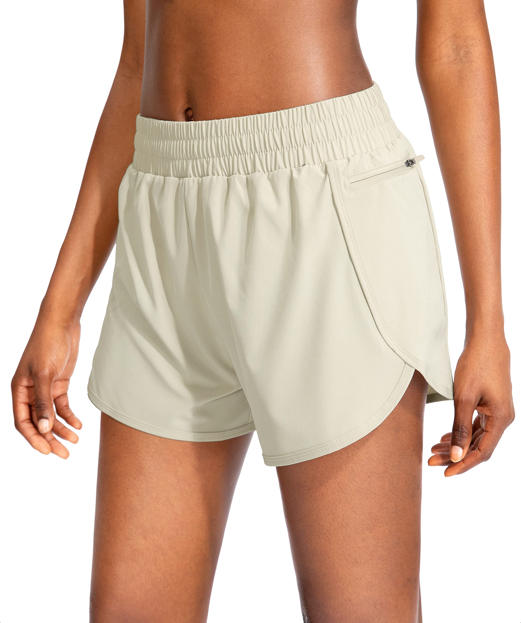 Soothfeel Womens Running Shorts with Zipper Pockets High Waisted Athletic Gym Workout Shorts for Women with Liner