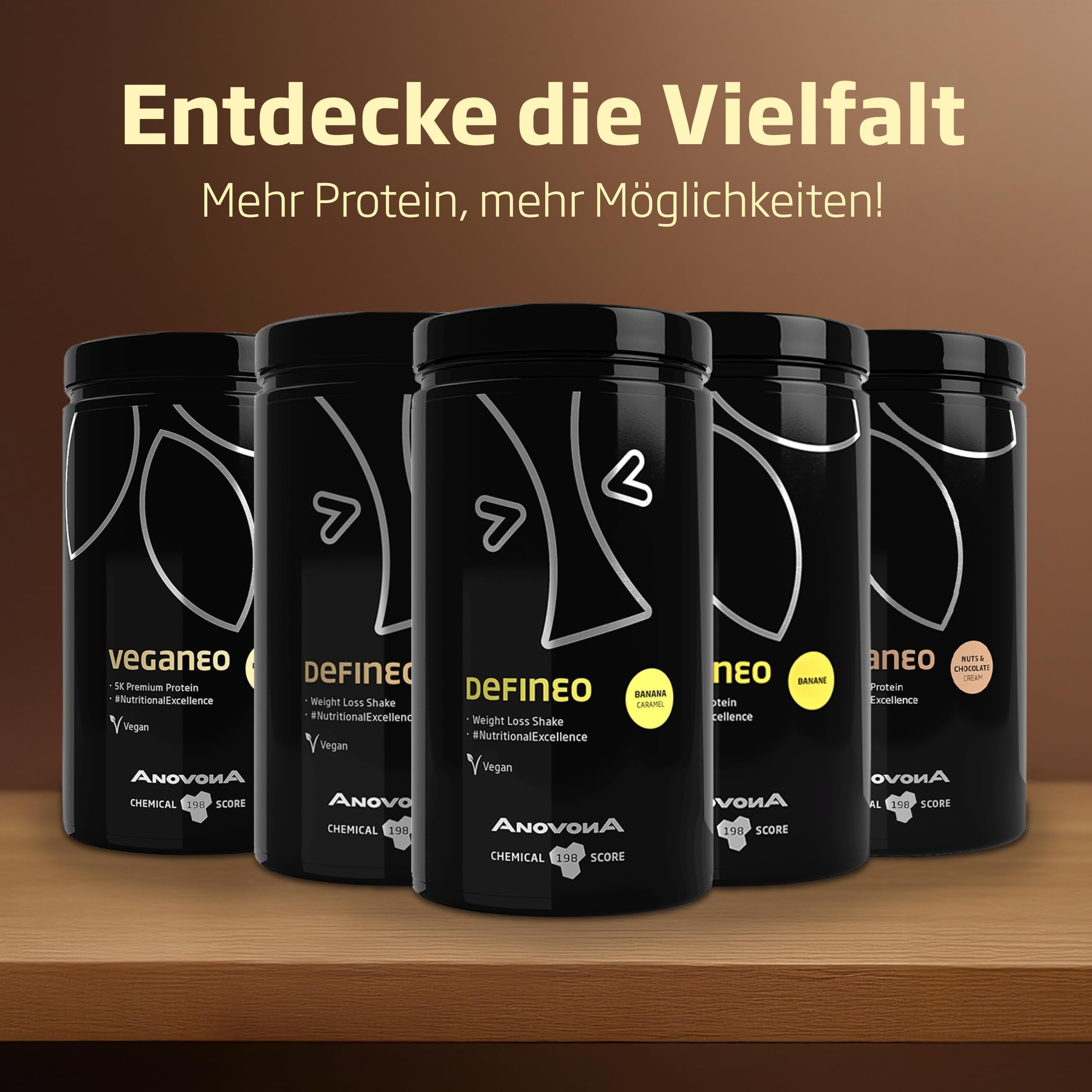 AnovonA defineo Proteinpulver: Effektiver Gewichtsverlust & Muskelaufbau mit sättigendem Mahlzeitenersatz – Reich an Vitaminen, Mineralstoffen & Glucomannan- Glutenfrei | Banana-Caramel, 560 g.