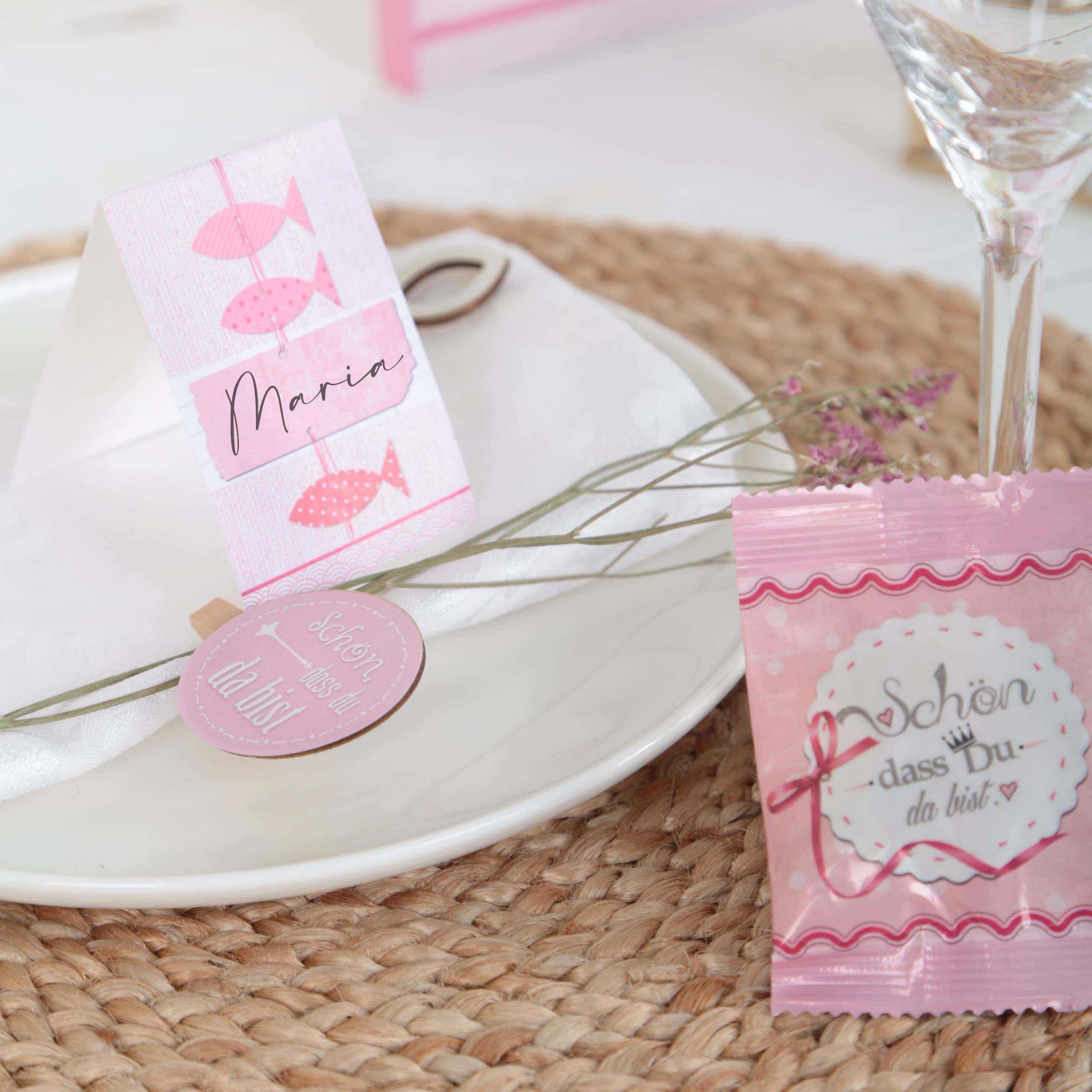 Logbuch-Verlag 200 Give-Aways Schön dass du da bist Gummibärchen rosa pink mini Geschenke für Gäste Hochzeit Event Veranstaltung