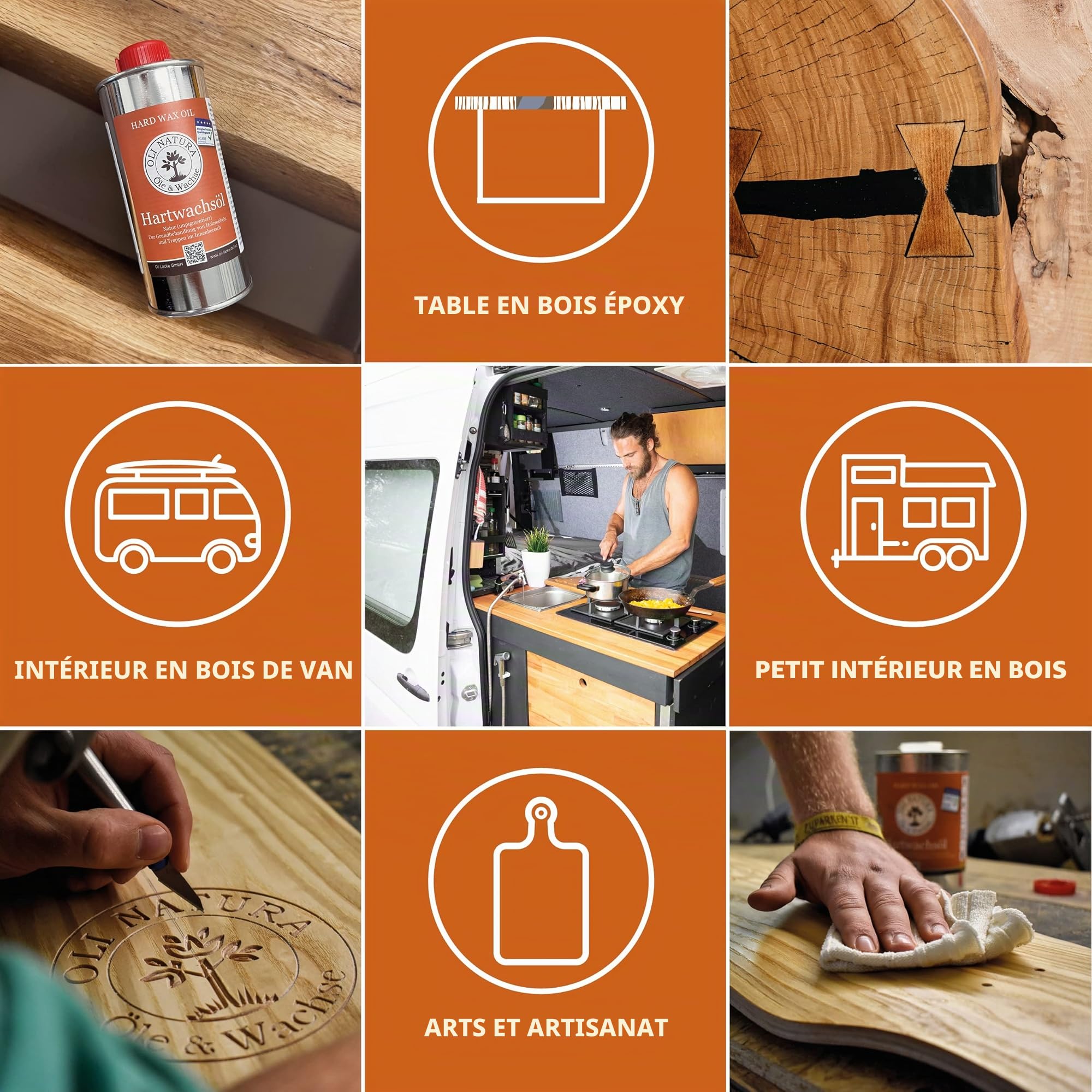 OLI-NATURA Huile-cire dure pour bois – Huile naturelle pour meubles, escaliers, portes et plus – Certifiée apte au contact alimentaire et anti-allergène, 1 L, incolore-naturel