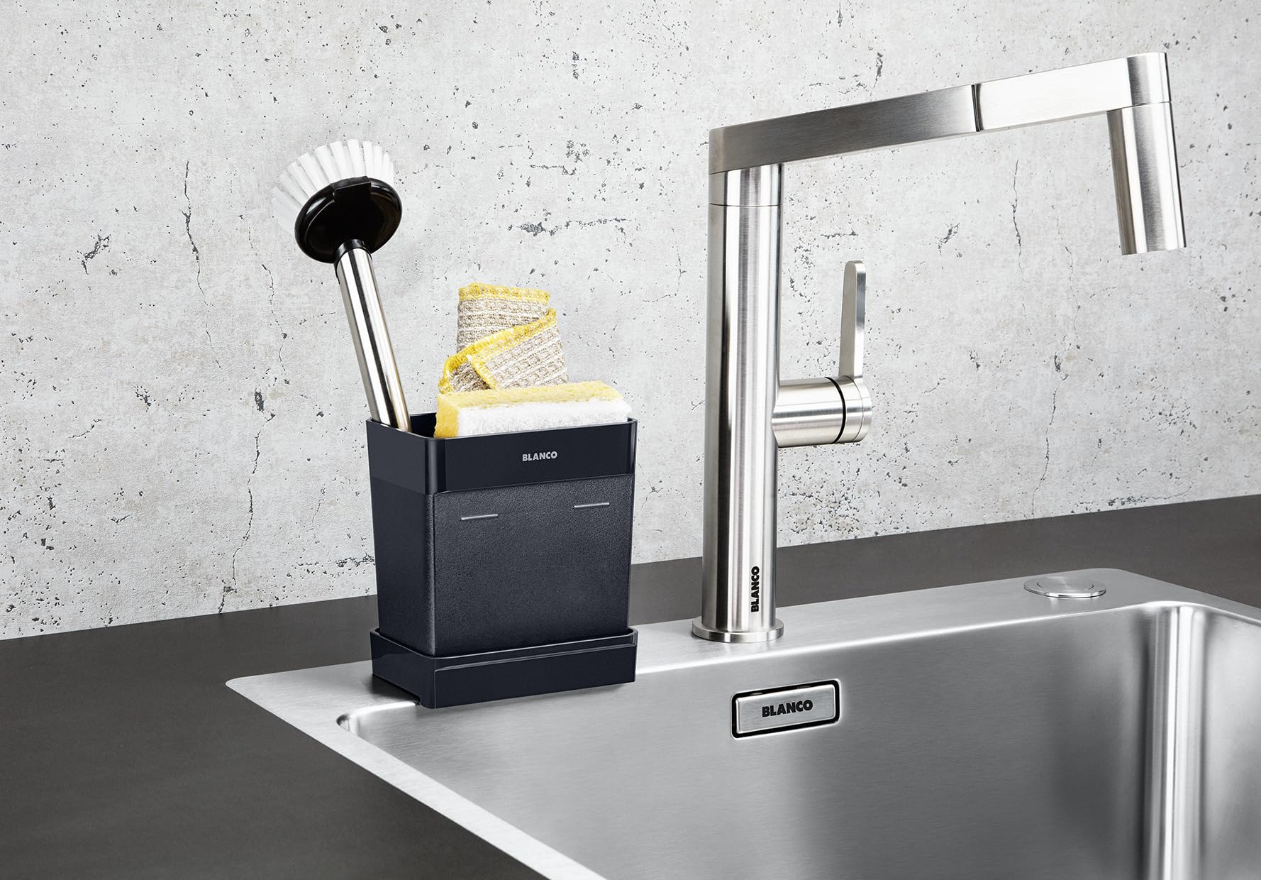 BLANCO Worktop Organizer Container | Behälter Set für die Aufbewahrung von Utensilien an der Spüle | 300 ml passend für Spülbürste, Schwämme und Küchtentücher